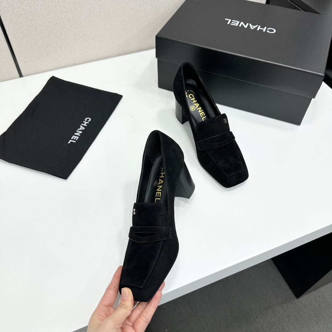 Chanel 2026 Square Toe Chunky Shoes 70mm Suede Leather 944667