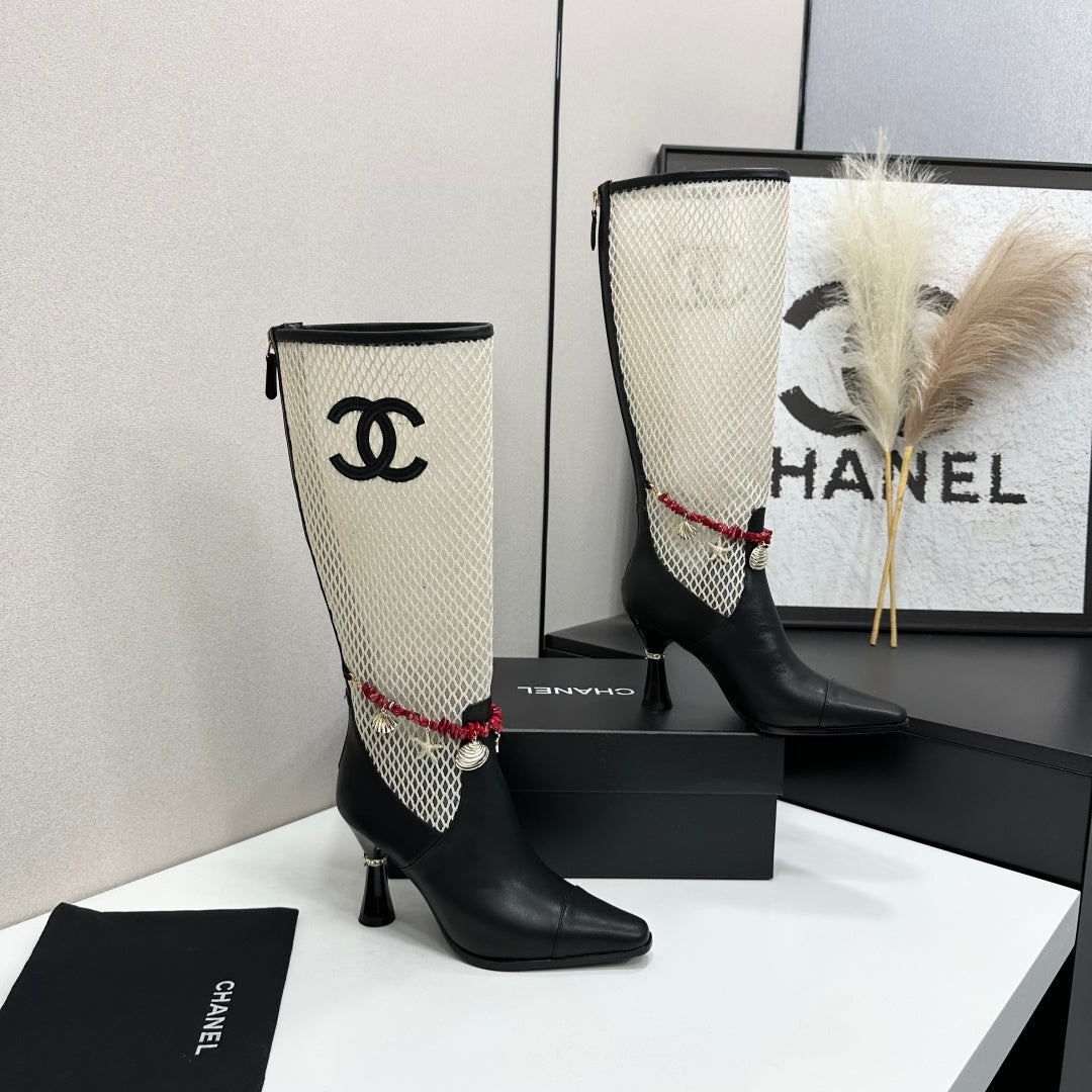 Chanel 2026 Heeled Boots 80mm Mesh Cowhide 944680