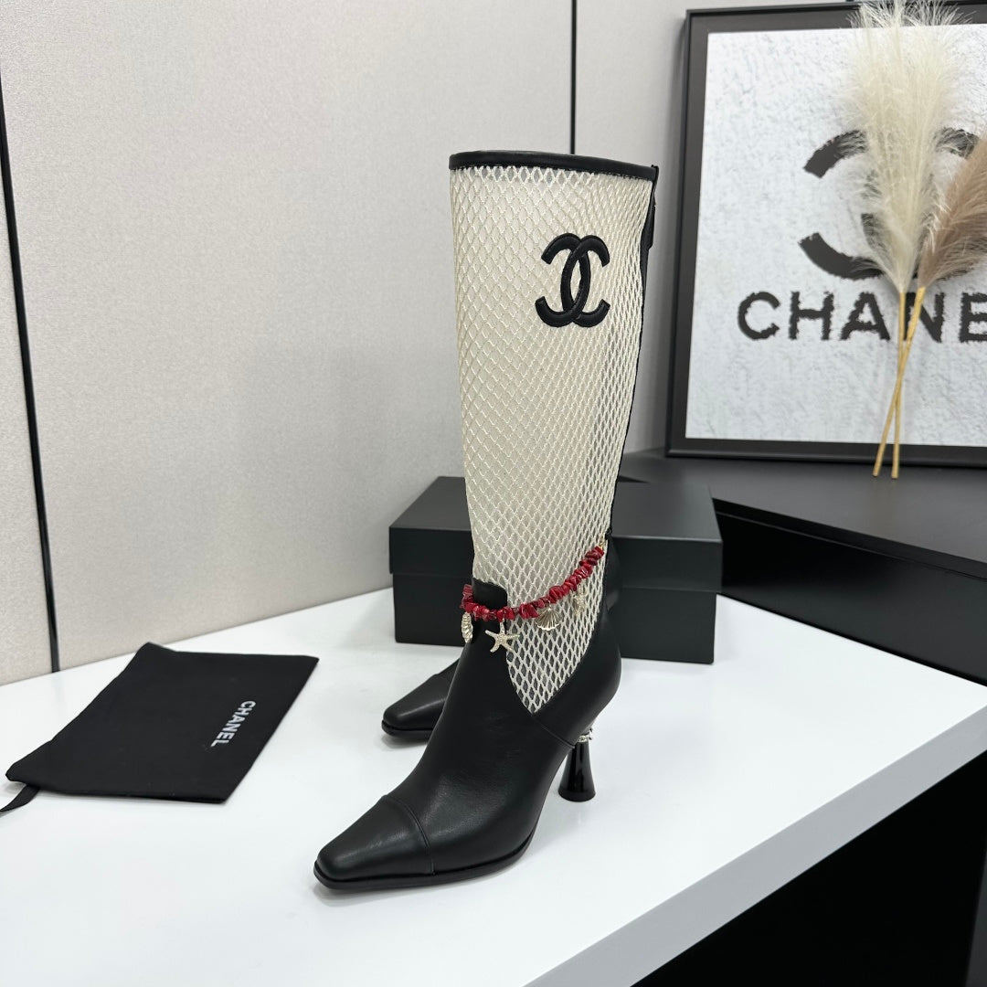 Chanel 2026 Heeled Boots 80mm Mesh Cowhide 944680