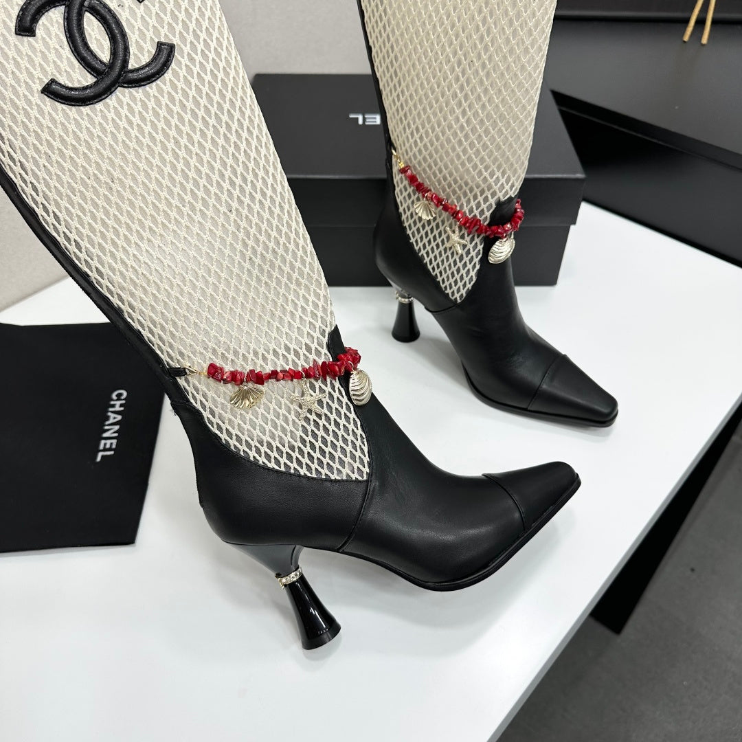 Chanel 2026 Heeled Boots 80mm Mesh Cowhide 944680