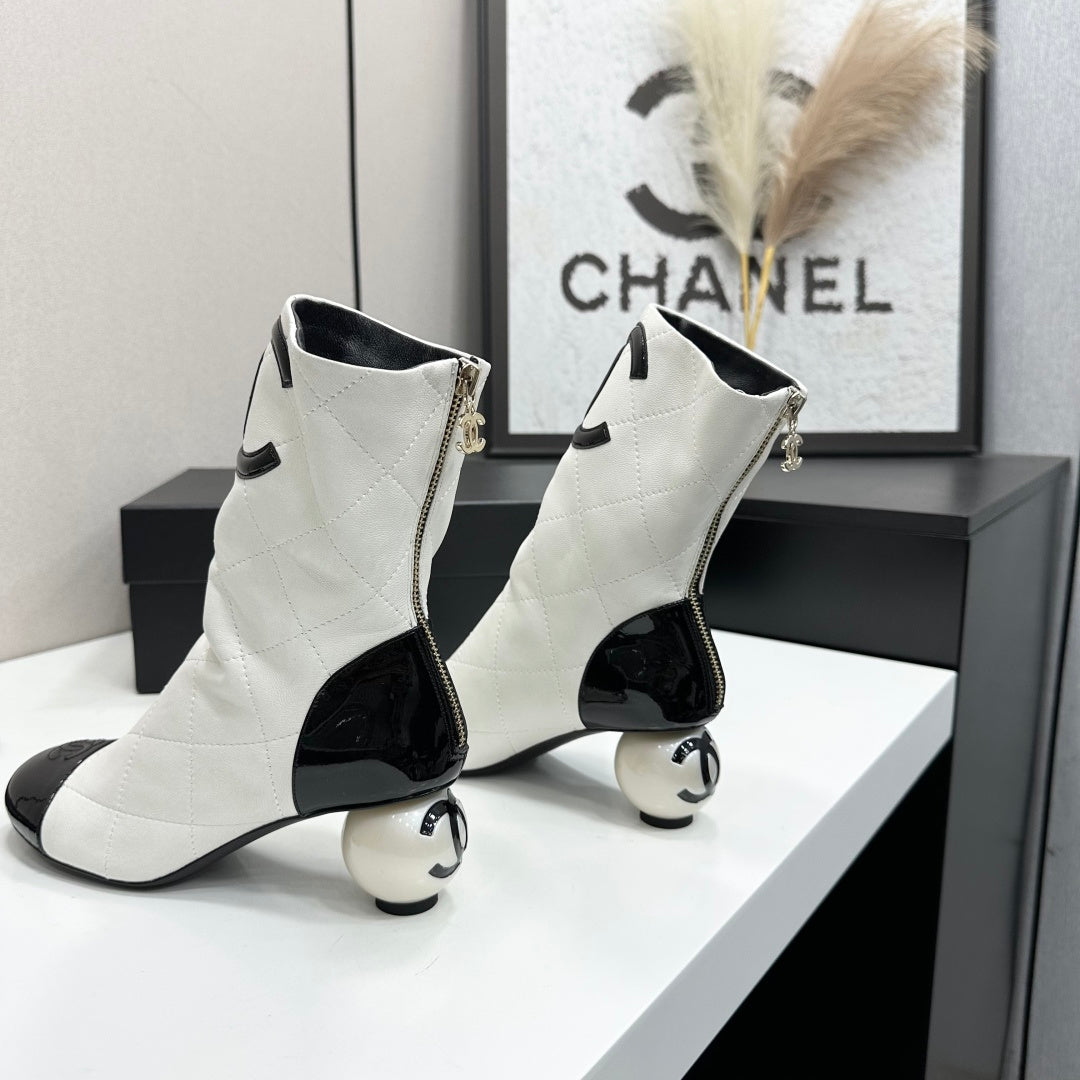 Chanel 2026 Double C Pearl Boots 50mm Cowhide 986142