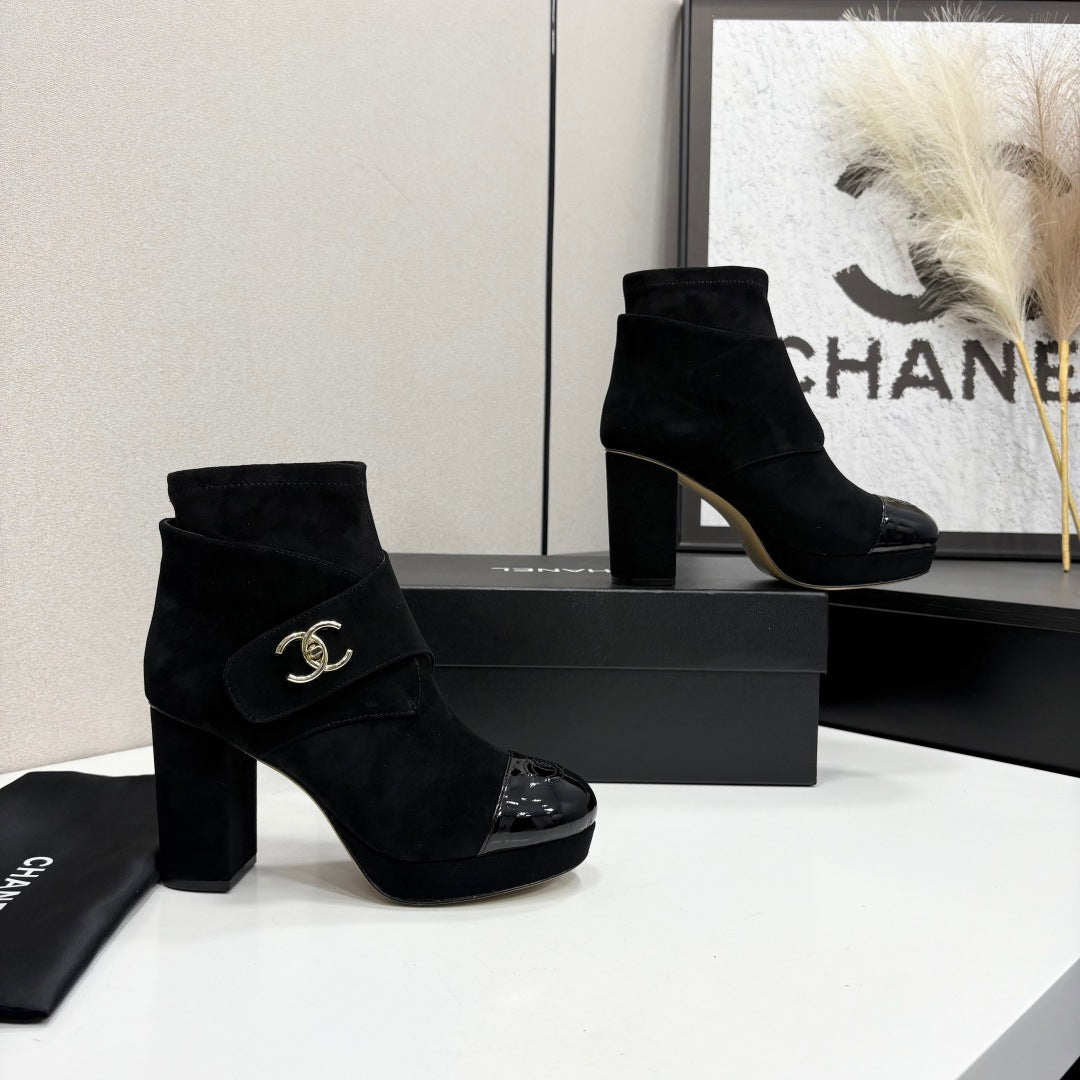 Chanel 2026 Chunky Heel Platform Boots 100mm Suede 193653
