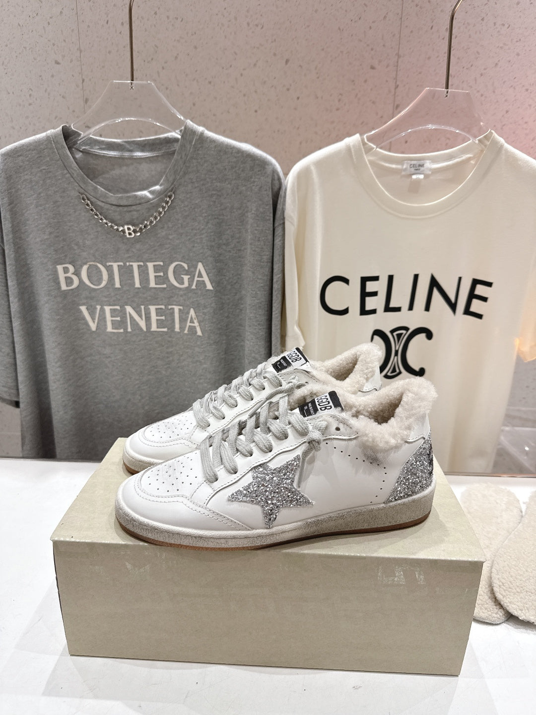 Golden Goose 2025 Wool-Lined Dirty Sneaker Ivory mix Silver Cowhide 491639