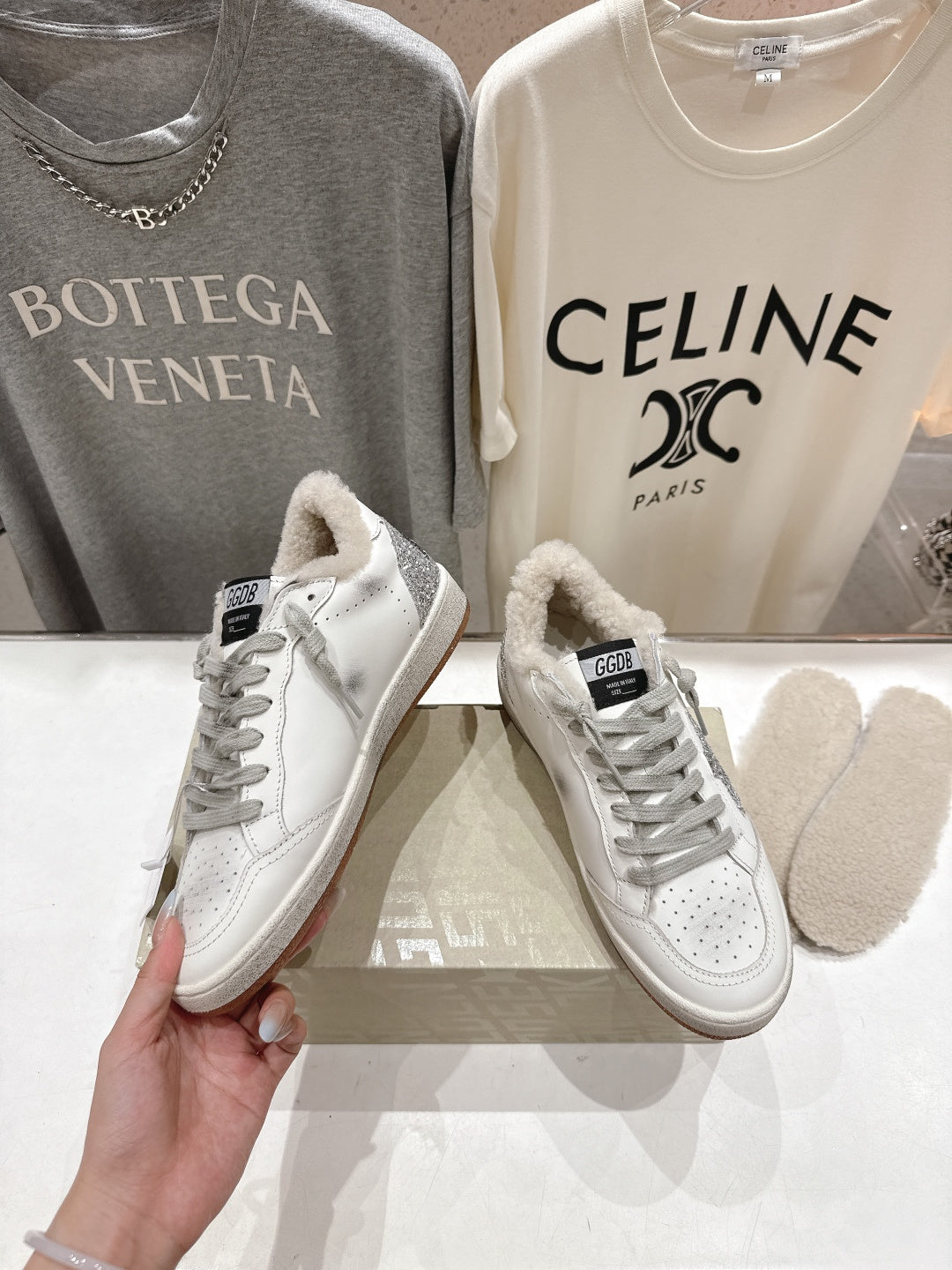 Golden Goose 2025 Wool-Lined Dirty Sneaker Ivory mix Silver Cowhide 491639