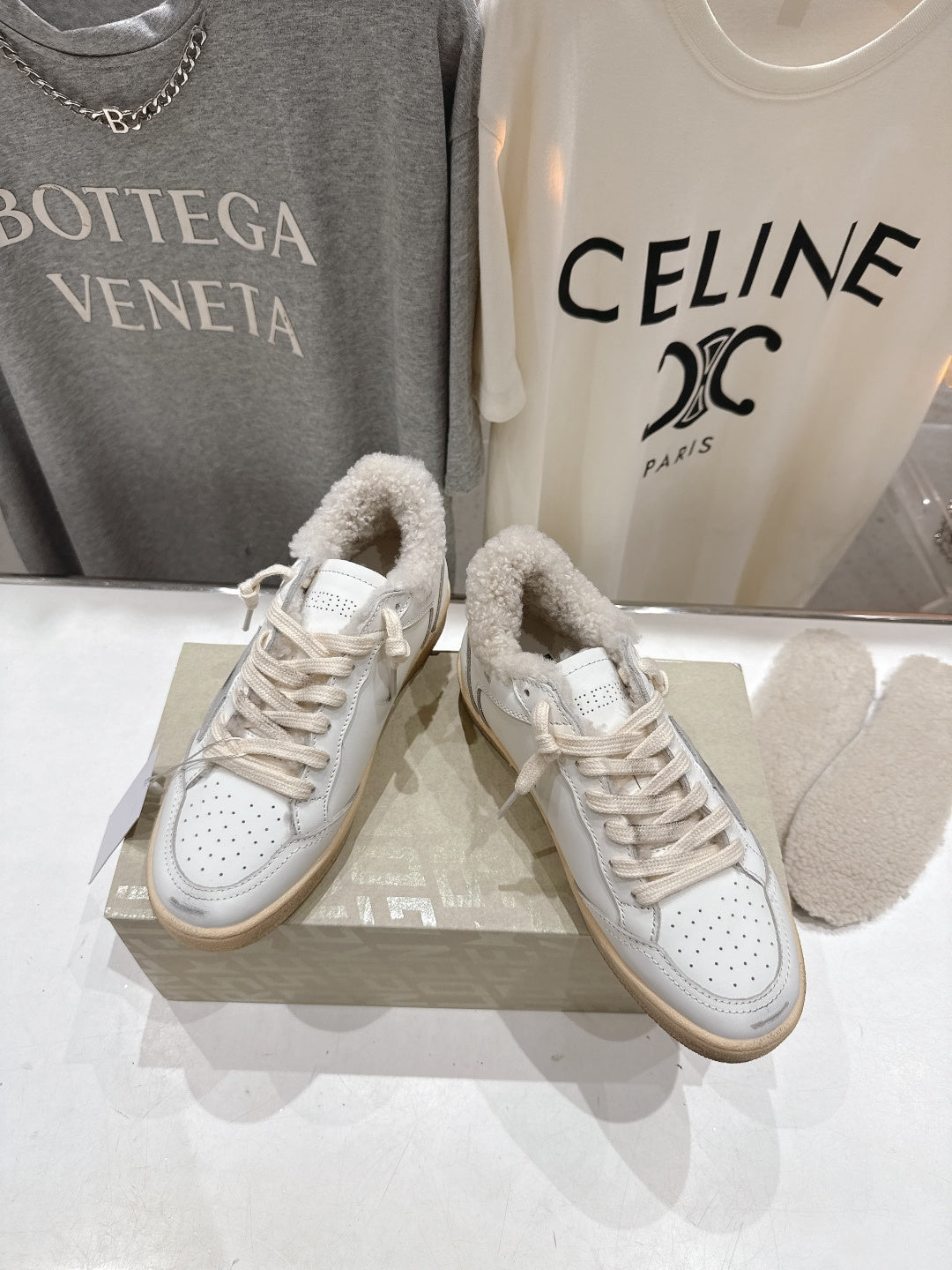 Golden Goose 2025 Wool-Lined Dirty Sneaker Ivory Cowhide 491649