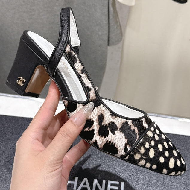 Chanel 2026 Round Toe High Heel Sandal Black Imported Horsehair Sheepskin 713041
