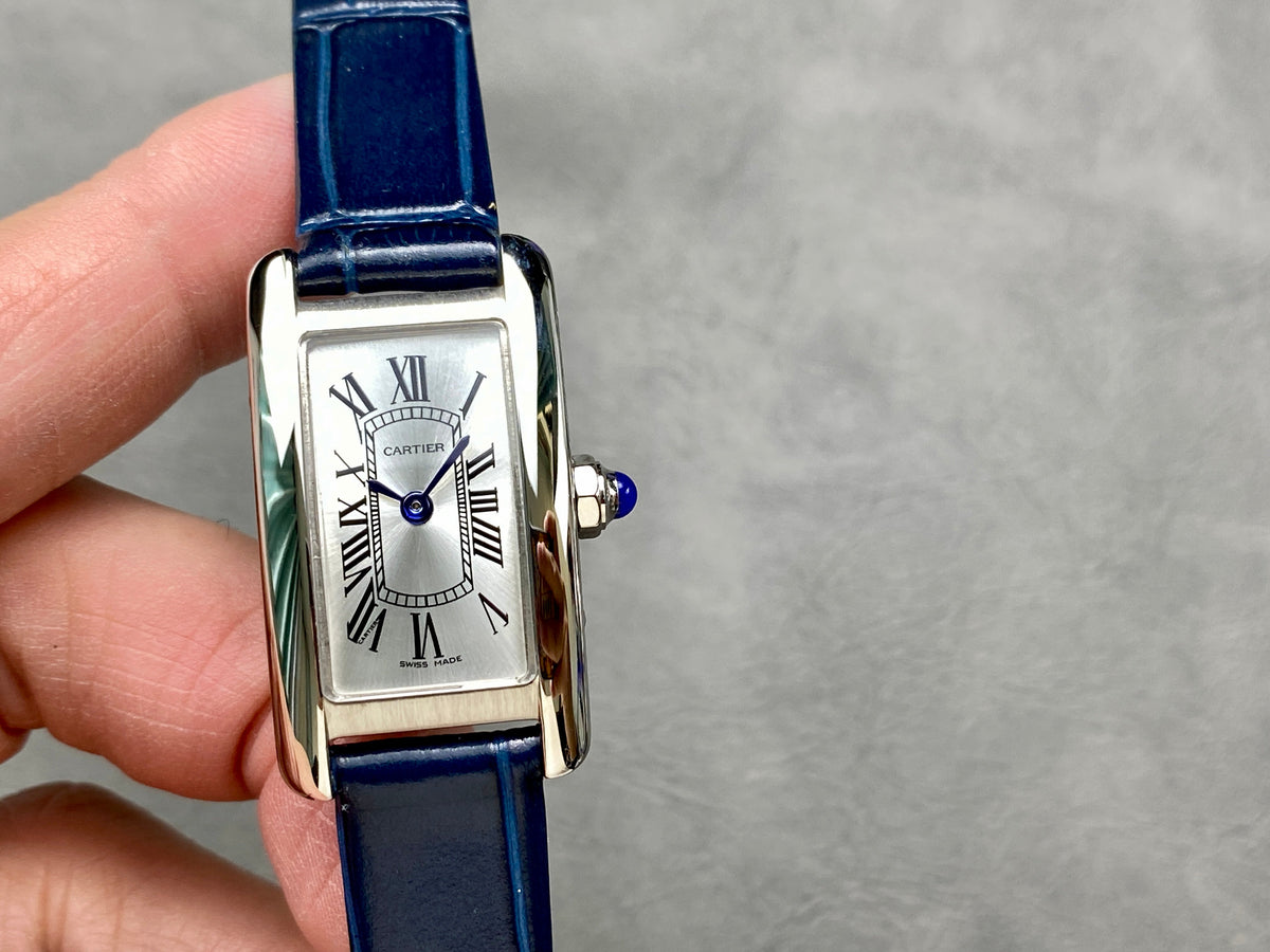 Tank Americane 20mm Silver Case Blue Leather Strap