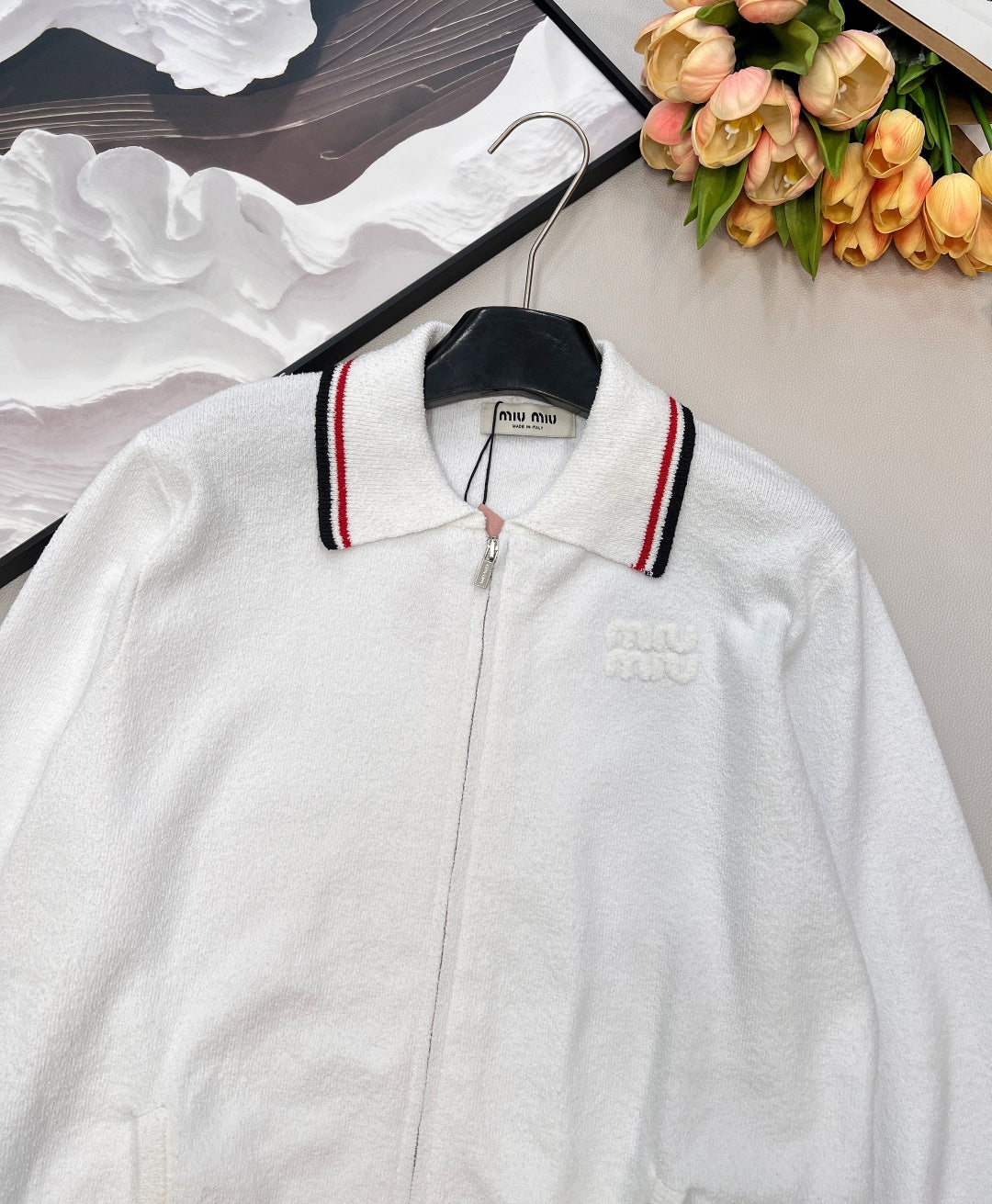 Miumiu 2026 Zipper Cardigan White Cotton