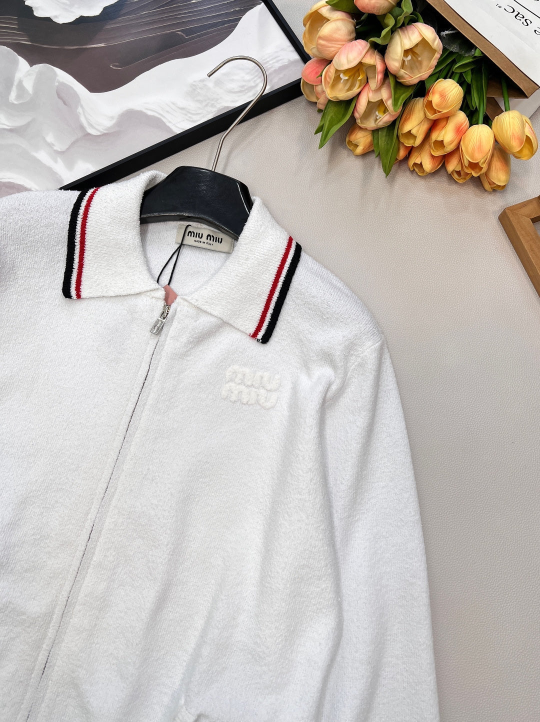 Miumiu 2026 Zipper Cardigan White Cotton
