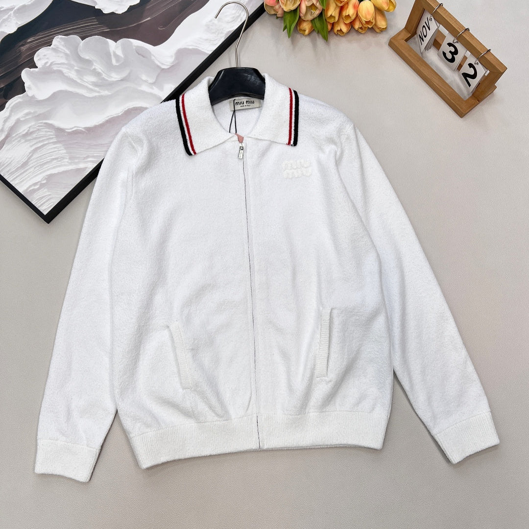 Miumiu 2026 Zipper Cardigan White Cotton