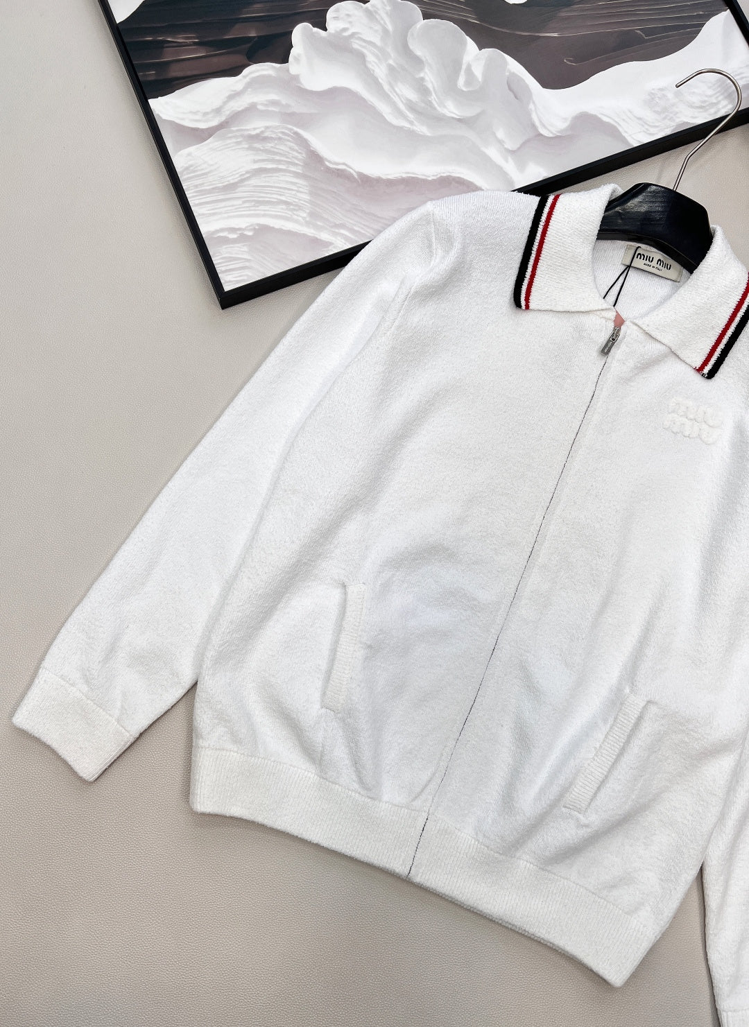 Miumiu 2026 Zipper Cardigan White Cotton