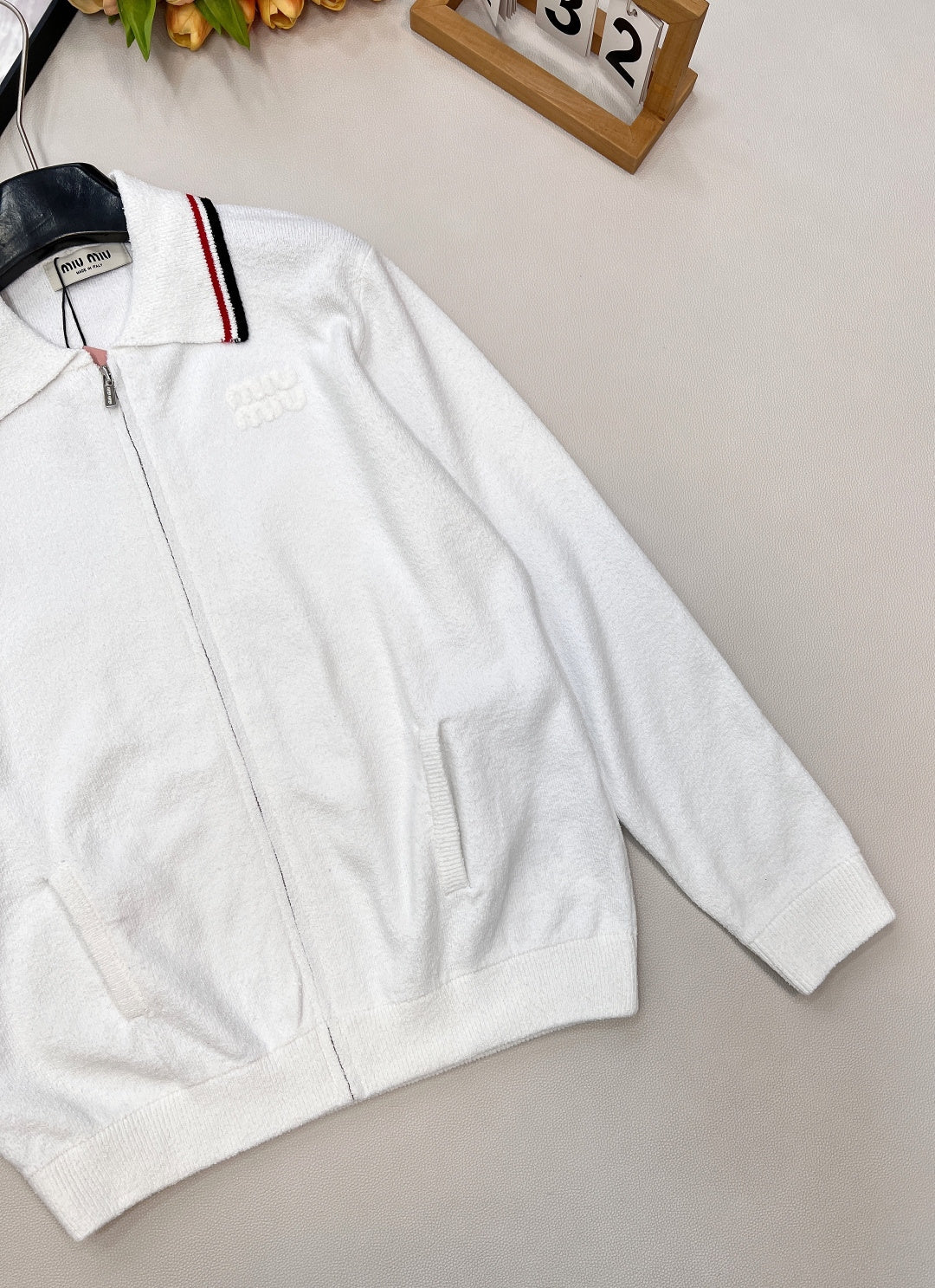 Miumiu 2026 Zipper Cardigan White Cotton