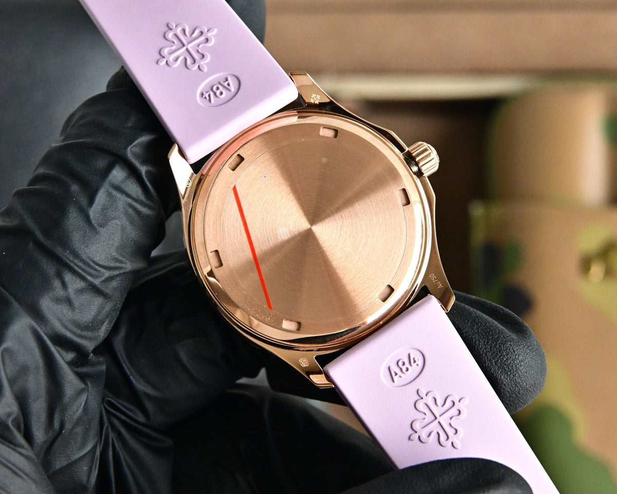 Patek Philippe Aquanaut 35.6mm Rose Gold Case Pink Strap Watch