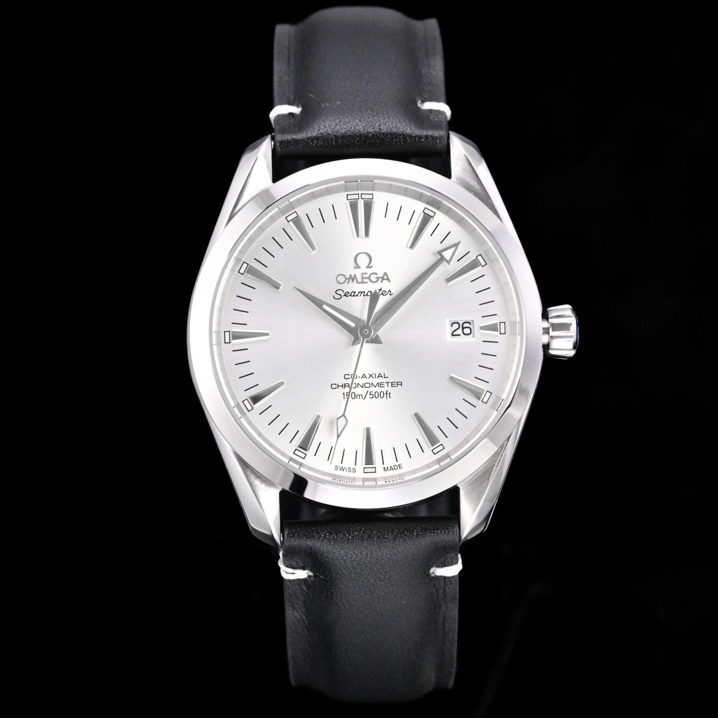 Omega Seamaster 150M Aqua Terra Observatory 39mm  Black Leather Strap