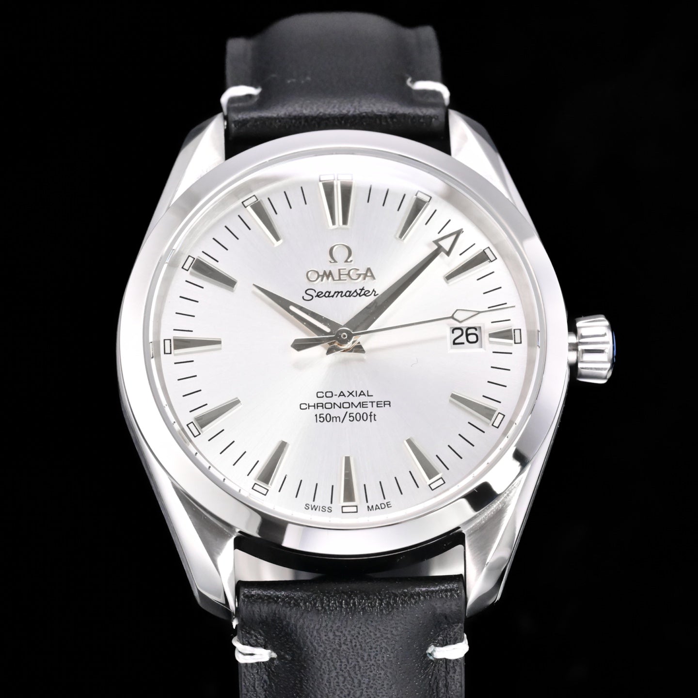 Omega Seamaster 150M Aqua Terra Observatory 39mm  Black Leather Strap