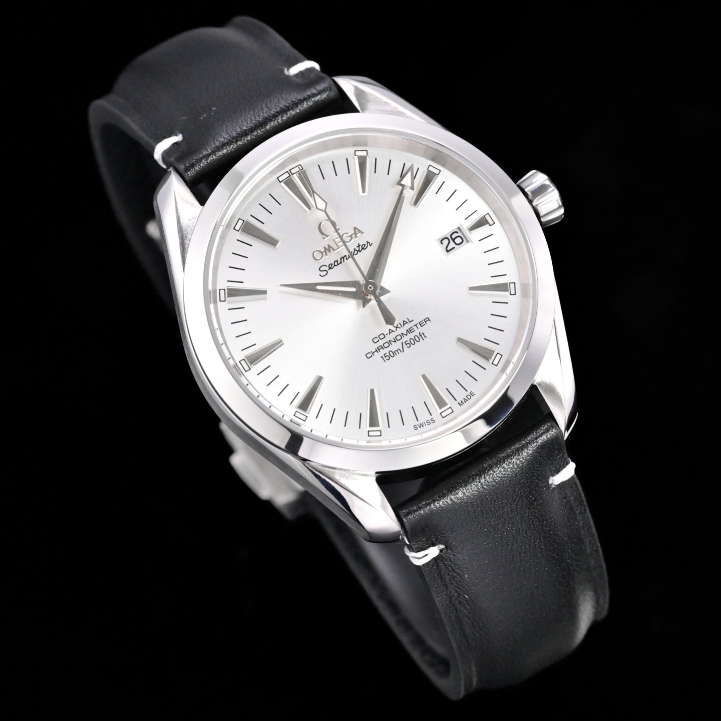 Omega Seamaster 150M Aqua Terra Observatory 39mm  Black Leather Strap
