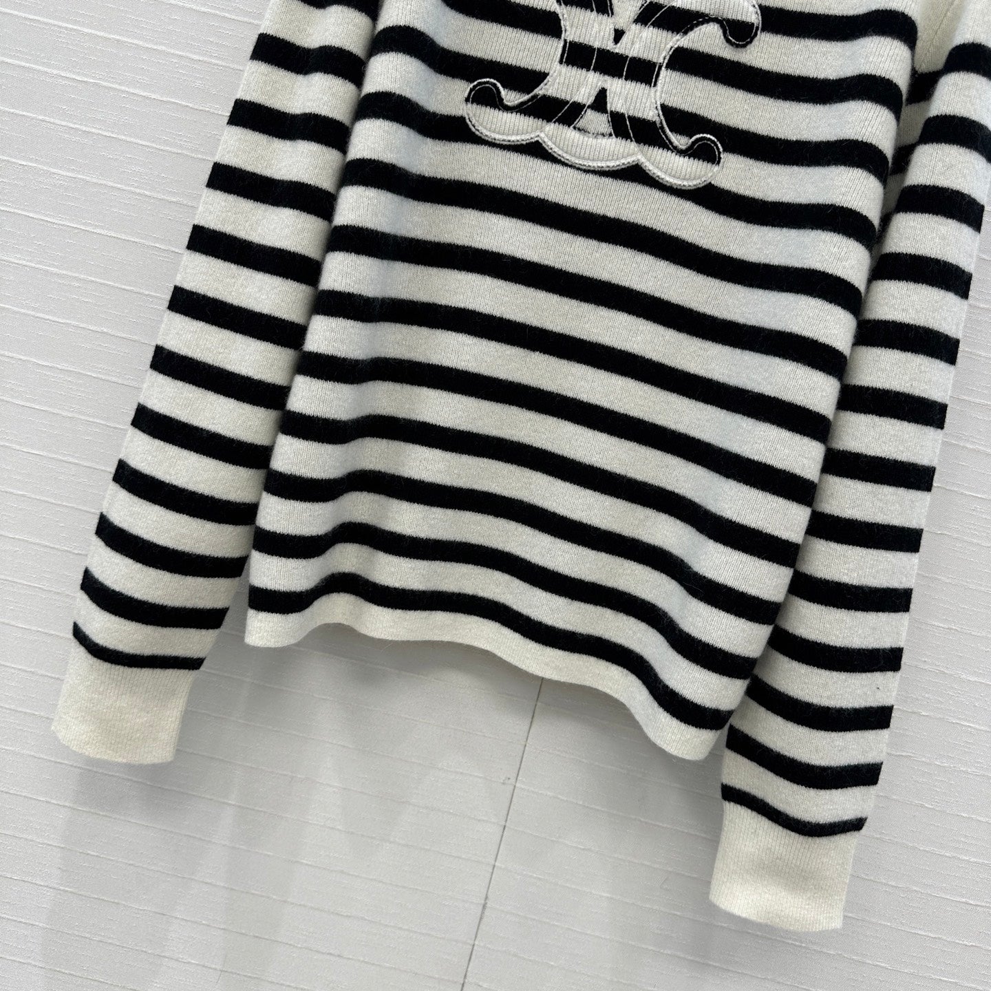 Chanel 2025 Striped Sweater White Black Cashmere 318640