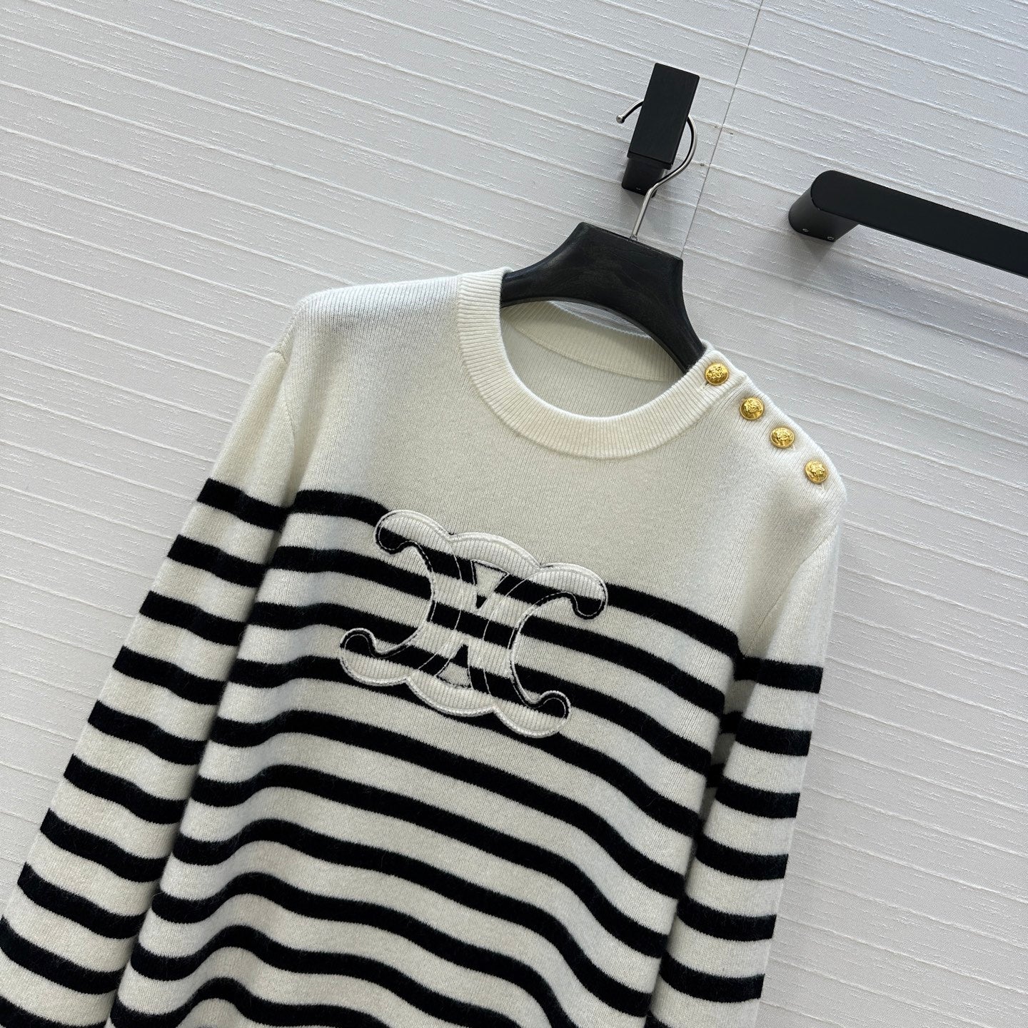 Chanel 2025 Striped Sweater White Black Cashmere 318640