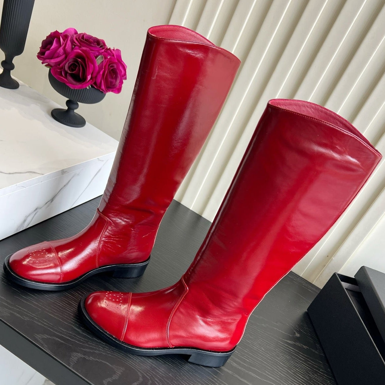 Chanel 2026 Perforated Toe Boots Patent Leather 977237