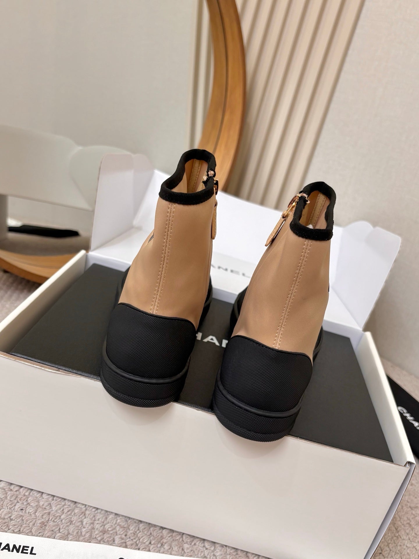Chanel 2026 Double-C Metal Logo Ankle Boots Canvas Sheepskin 826495