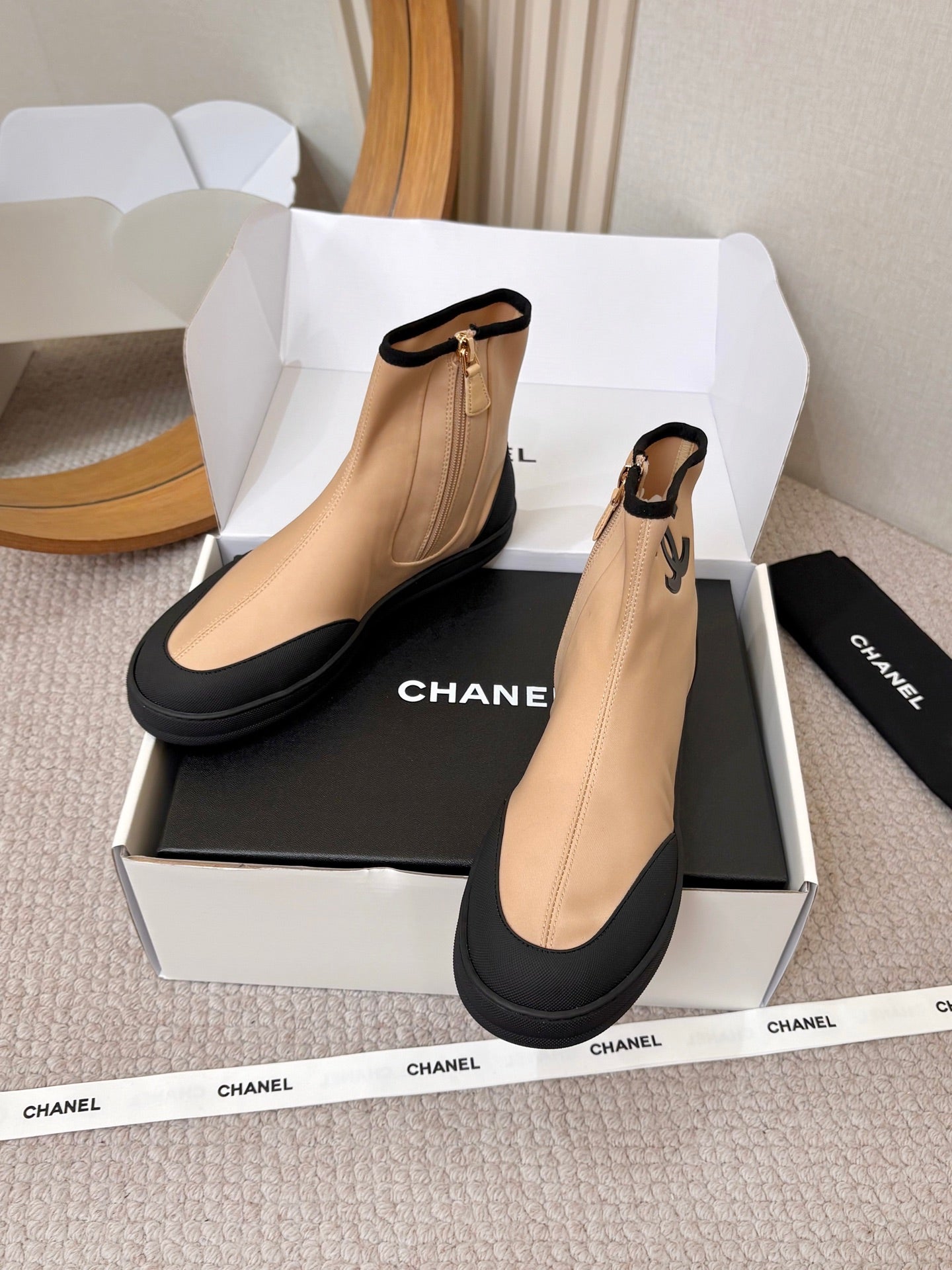 Chanel 2026 Double-C Metal Logo Ankle Boots Canvas Sheepskin 826495