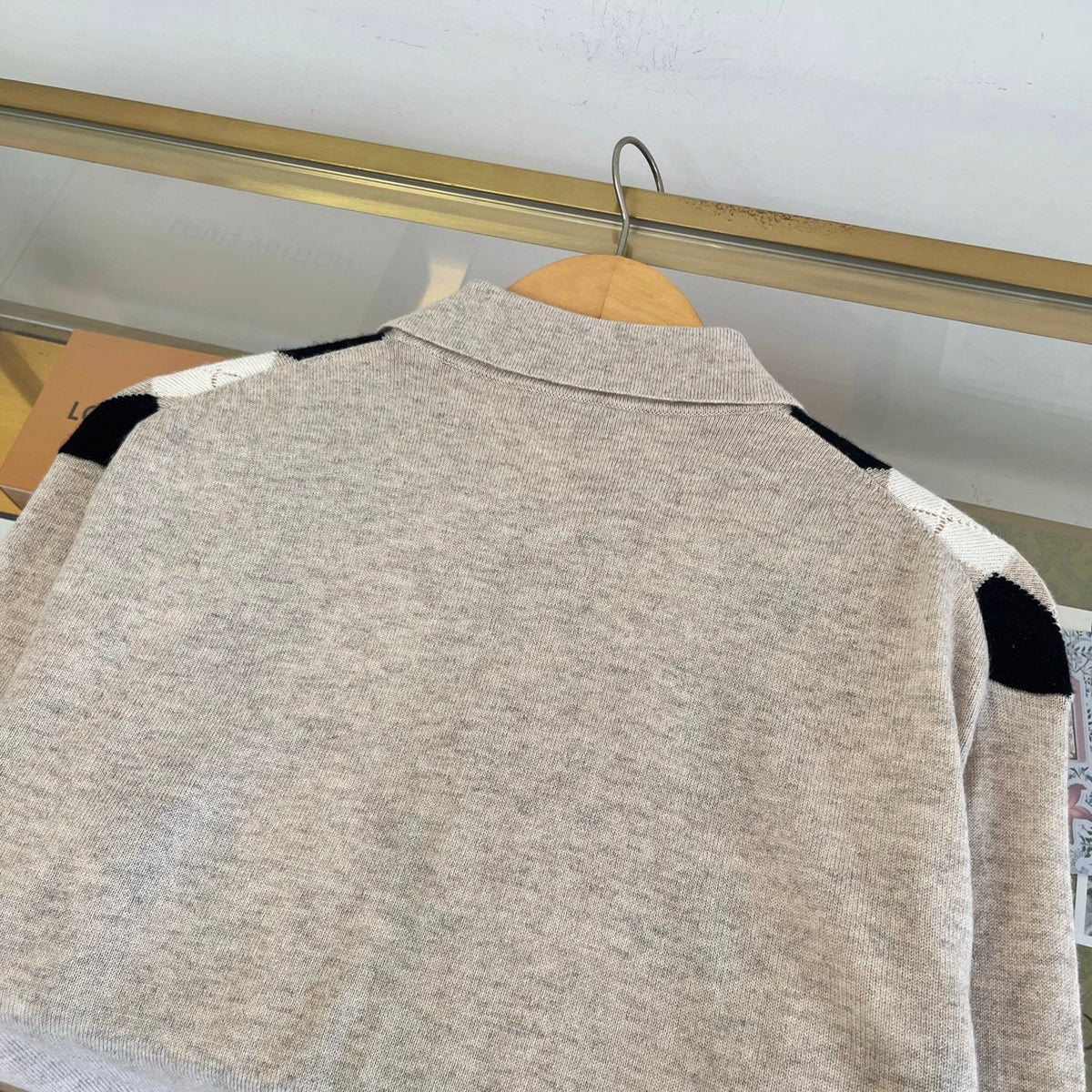 Miumiu 2026 Argyle Pattern Polo Sweater Beige Black Cashmere 435396