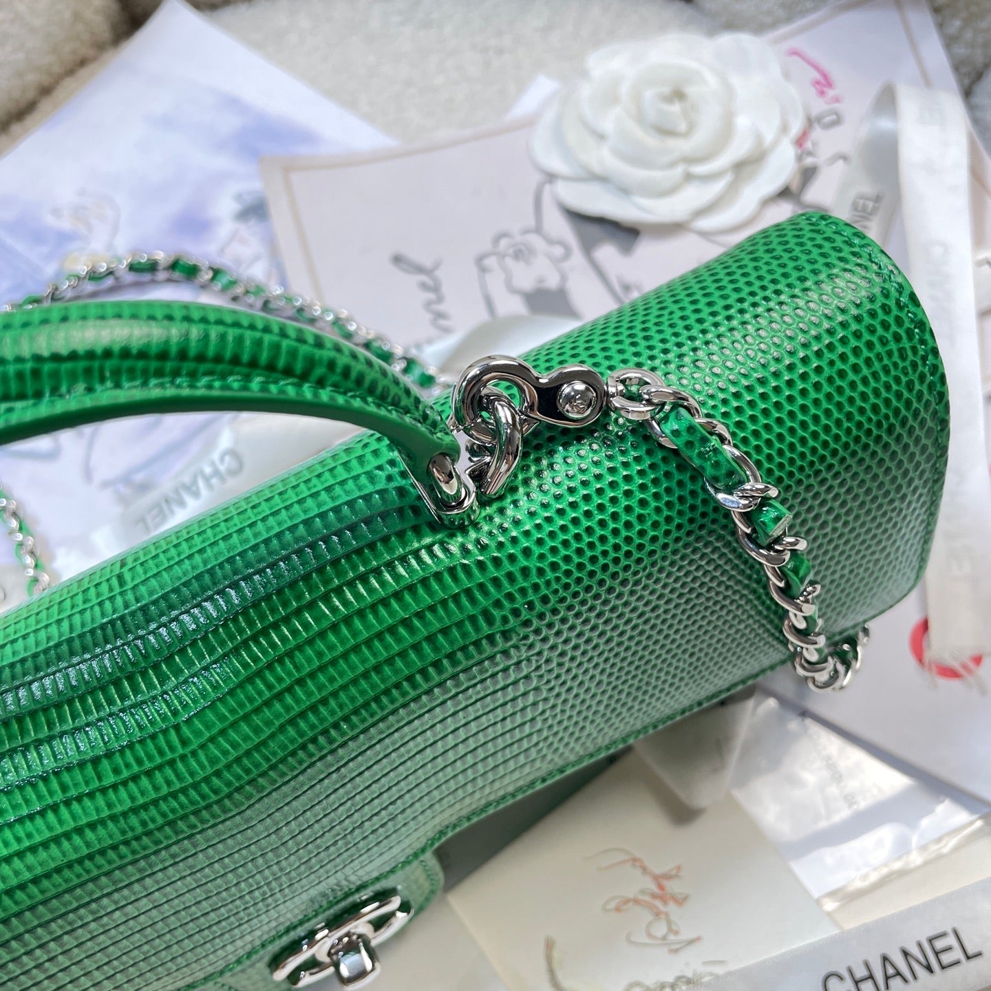 Chanel 2026 Lizard-Embossed Top Handle Bag 25cm Leather
