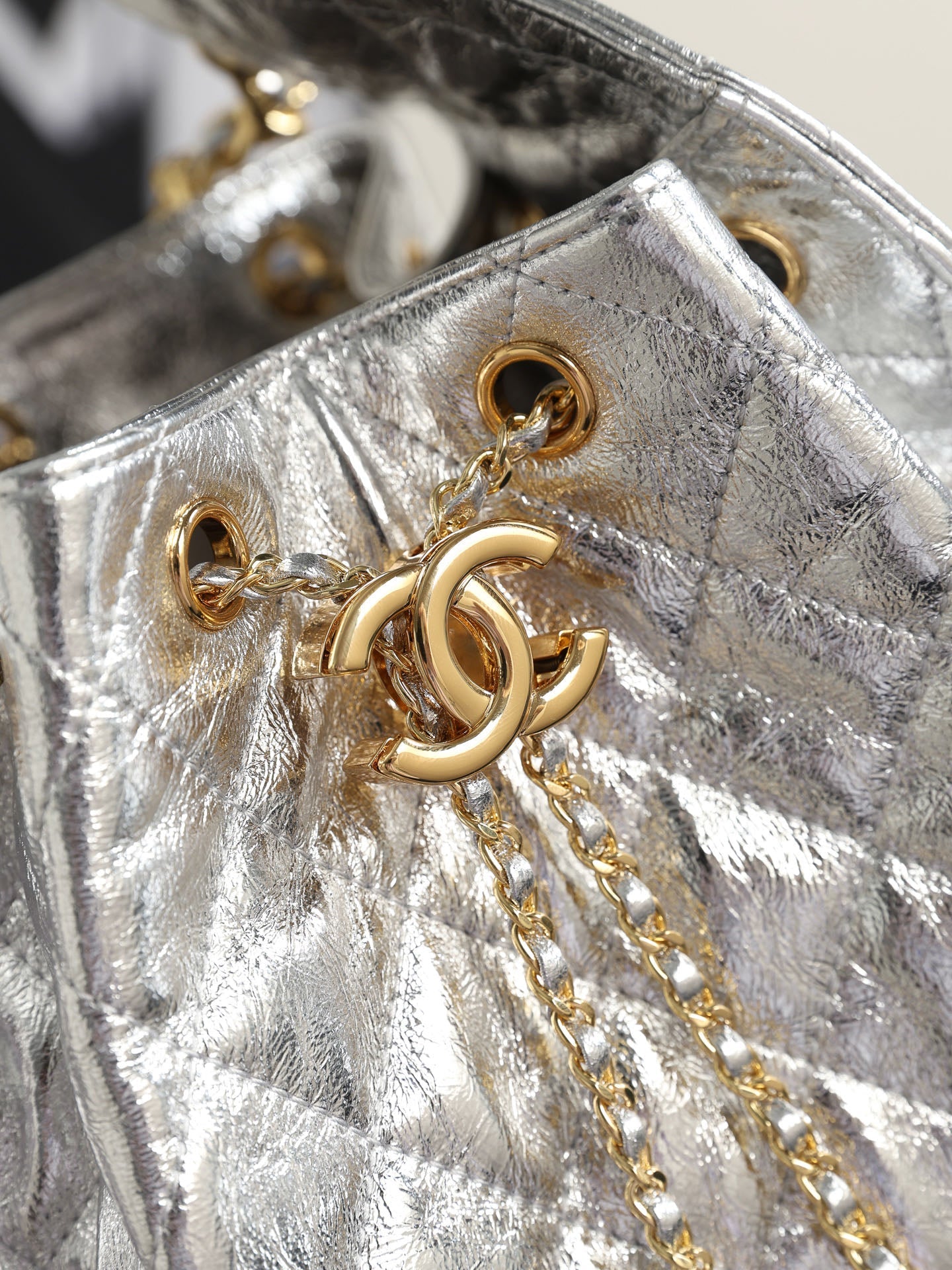 Chanel 2026 Hobo Bag 40cm Silver and Gold Mettalic Leather