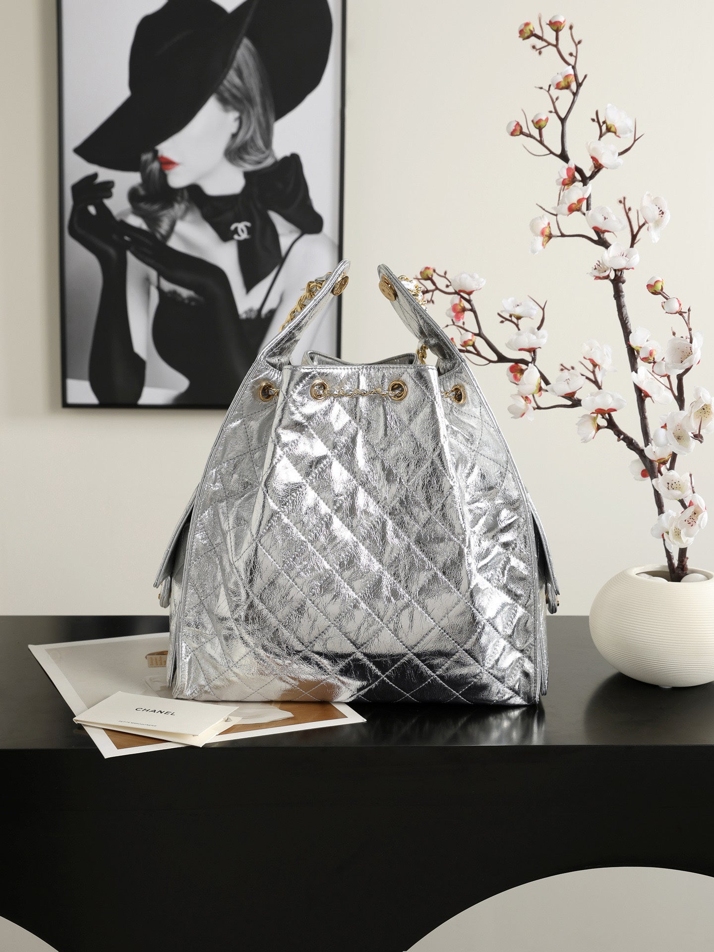 Chanel 2026 Hobo Bag 40cm Silver and Gold Mettalic Leather