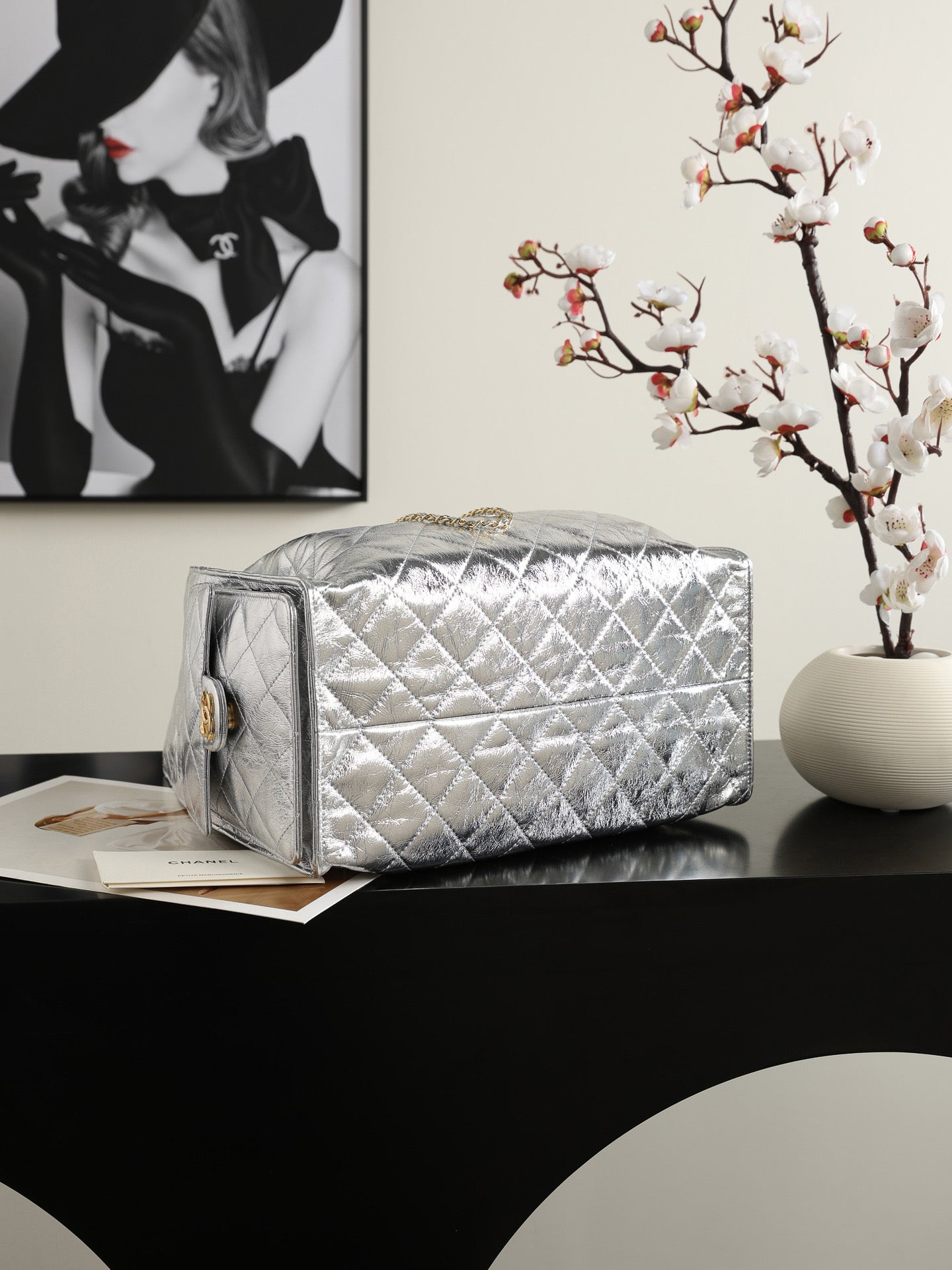 Chanel 2026 Hobo Bag 40cm Silver and Gold Mettalic Leather