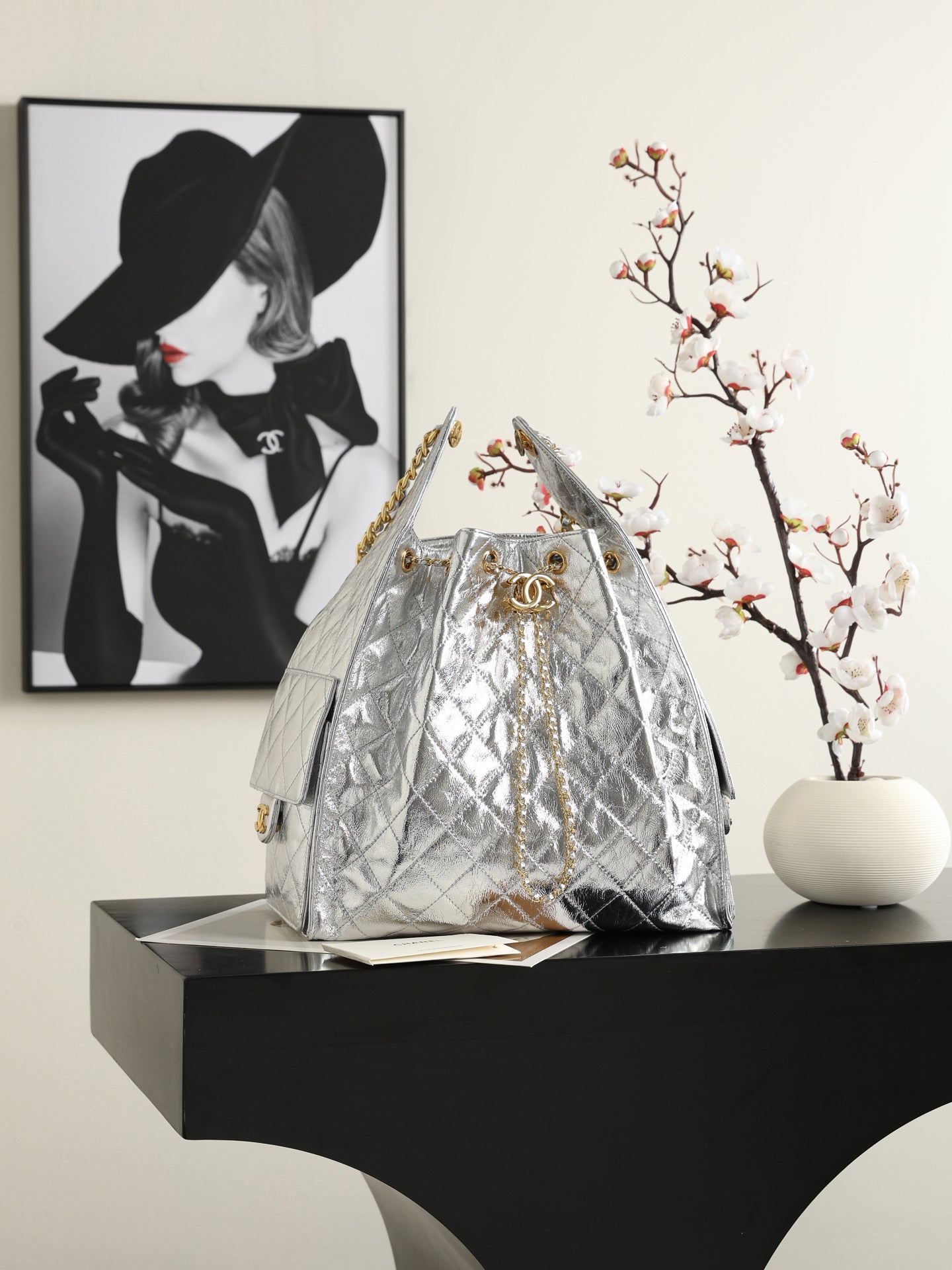 Chanel 2026 Hobo Bag 40cm Silver and Gold Mettalic Leather