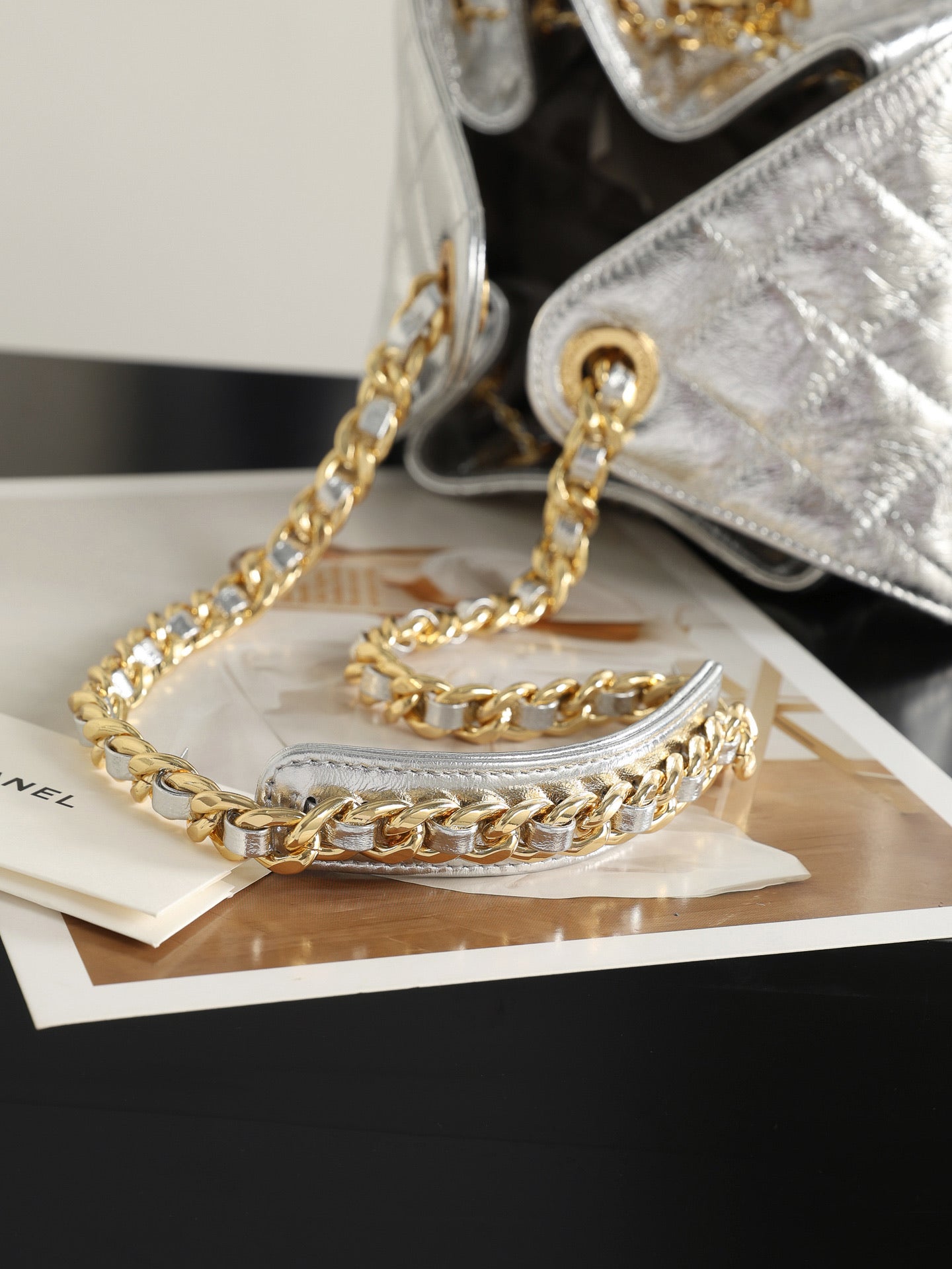 Chanel 2026 Hobo Bag 40cm Silver and Gold Mettalic Leather