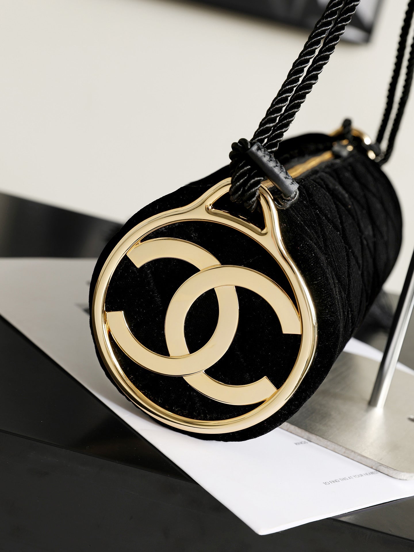 Chanel 2026 Tassel Cylindrical Bag 23.5cm Black Velvet