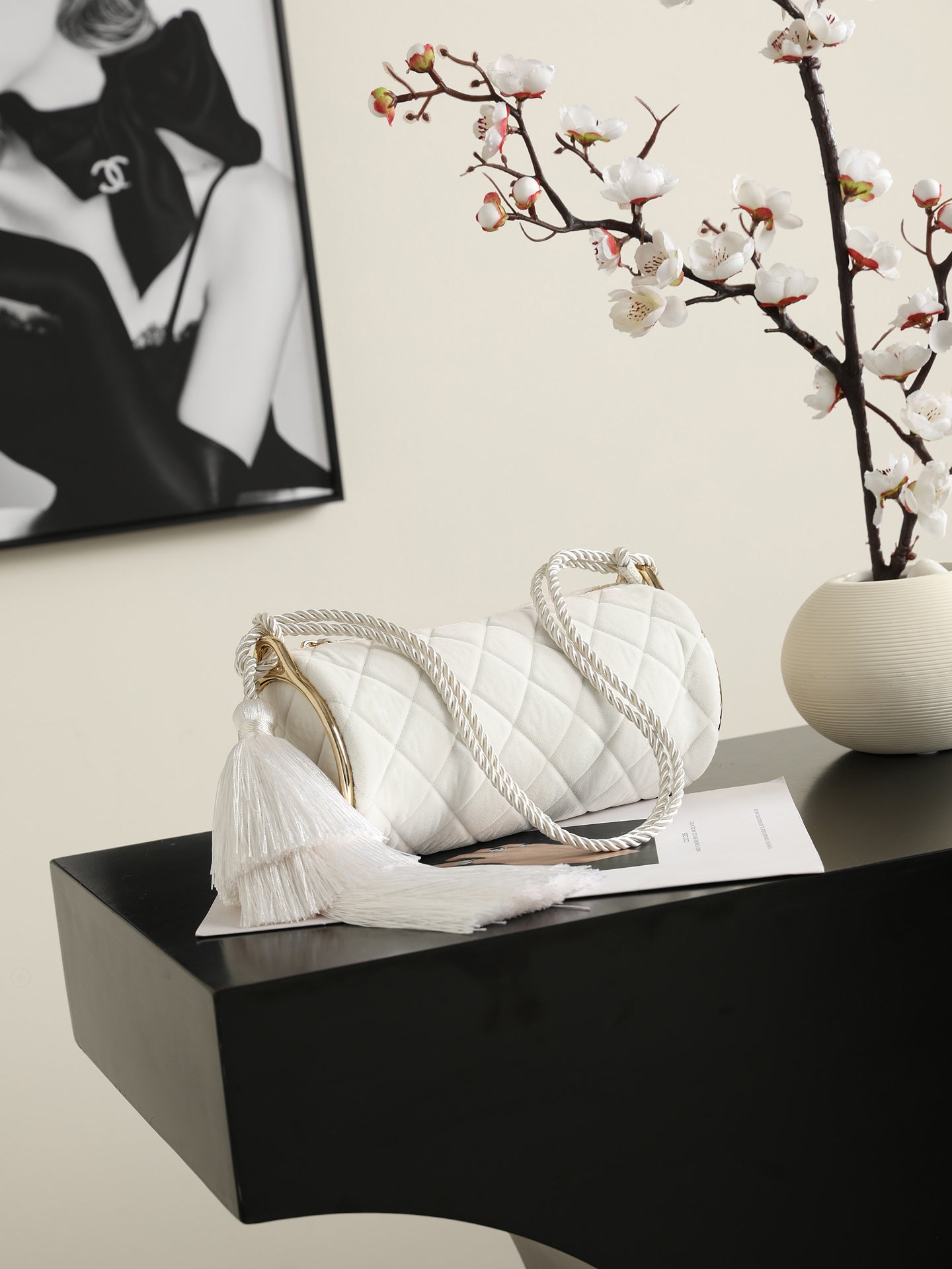 Chanel 2026 Clutch With Strap 23.5cm White Velvet Leather