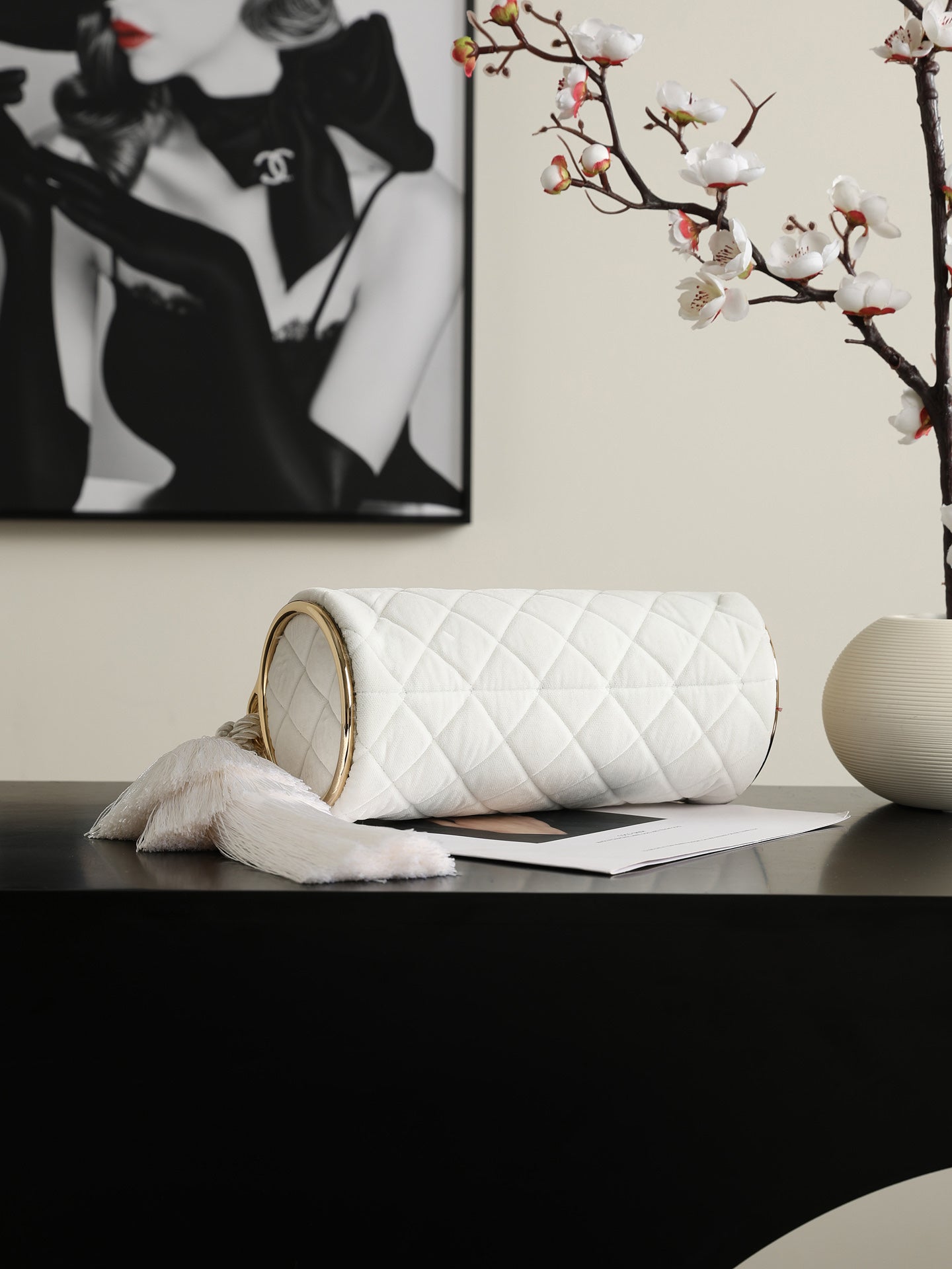 Chanel 2026 Clutch With Strap 23.5cm White Velvet Leather