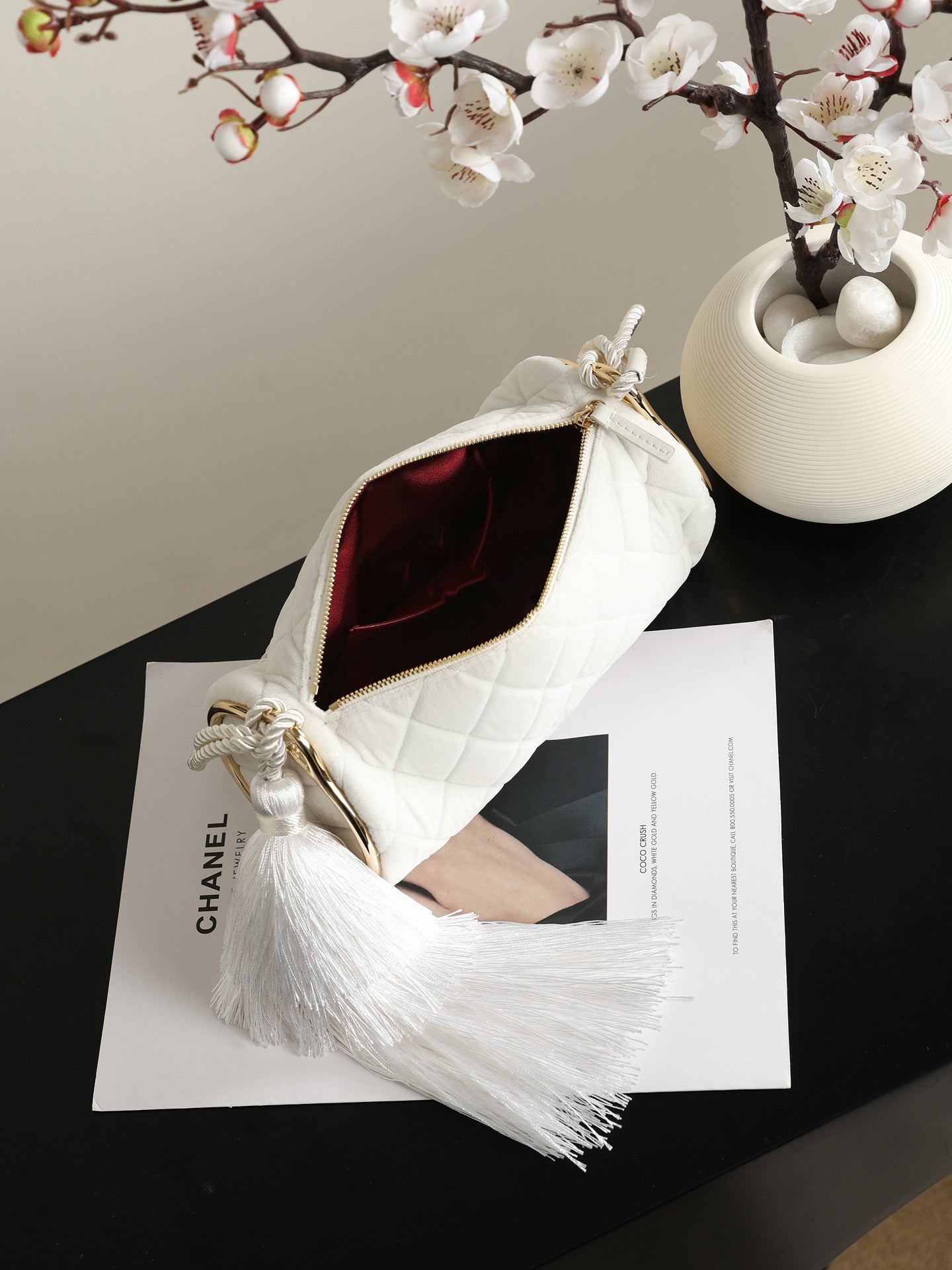 Chanel 2026 Clutch With Strap 23.5cm White Velvet Leather