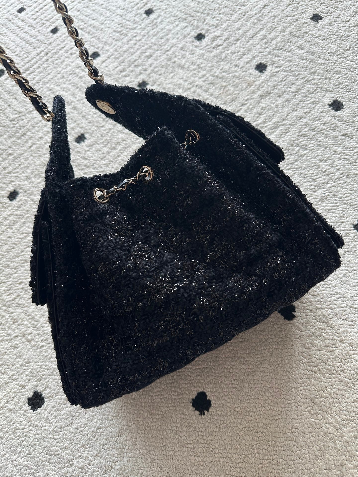 Chanel 2026 Hobo Bag Black Cotton And Wool Tweed