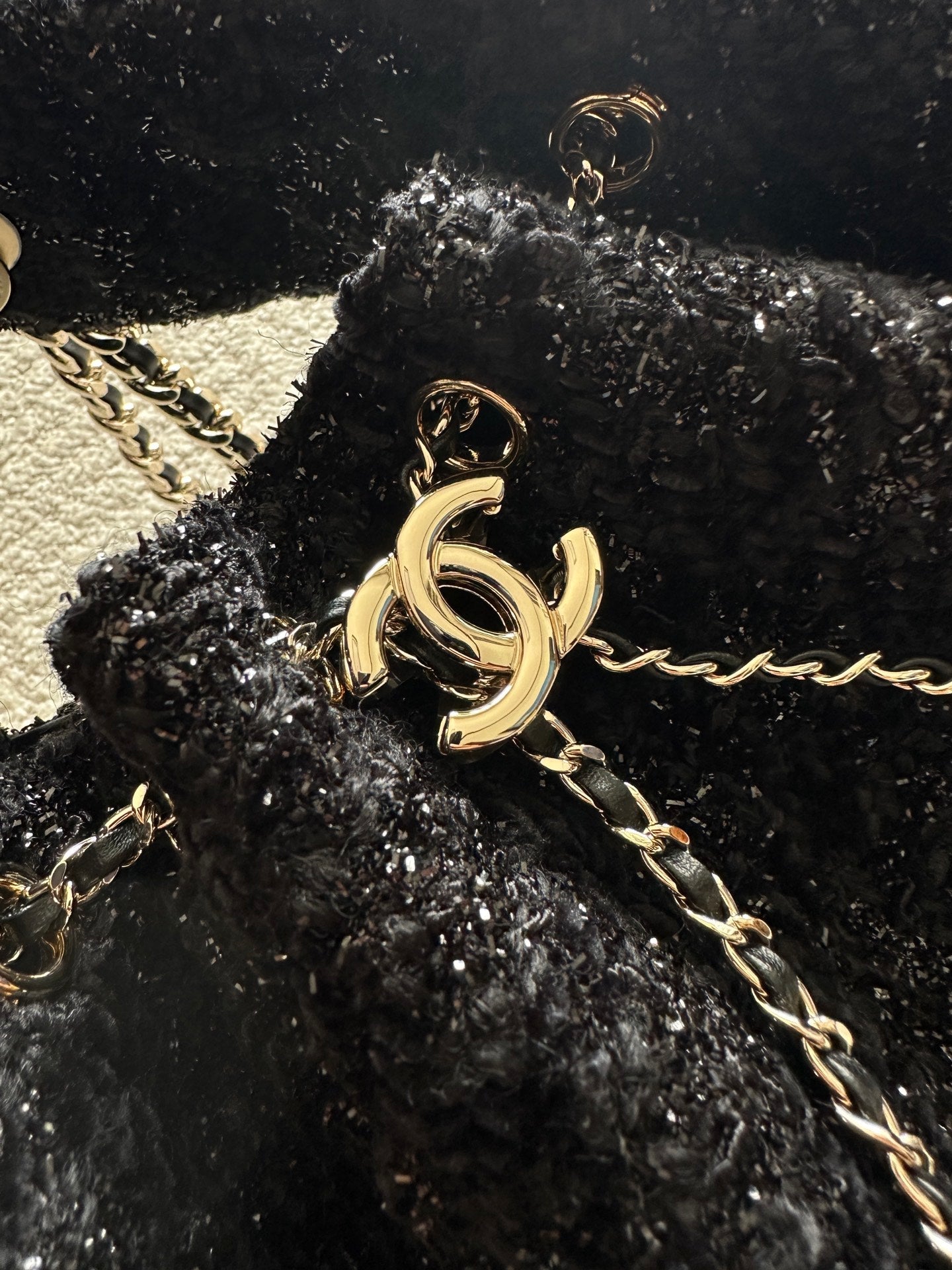 Chanel 2026 Hobo Bag Black Cotton And Wool Tweed
