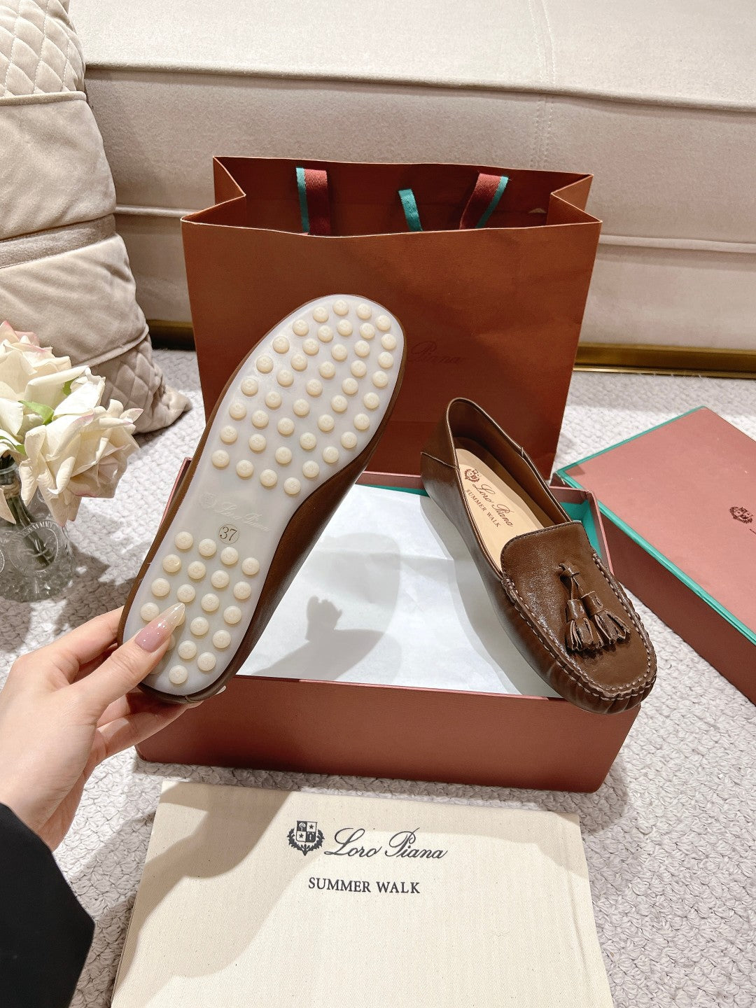 LP Dot sole walk mocassinown Chocolate Leather 215007