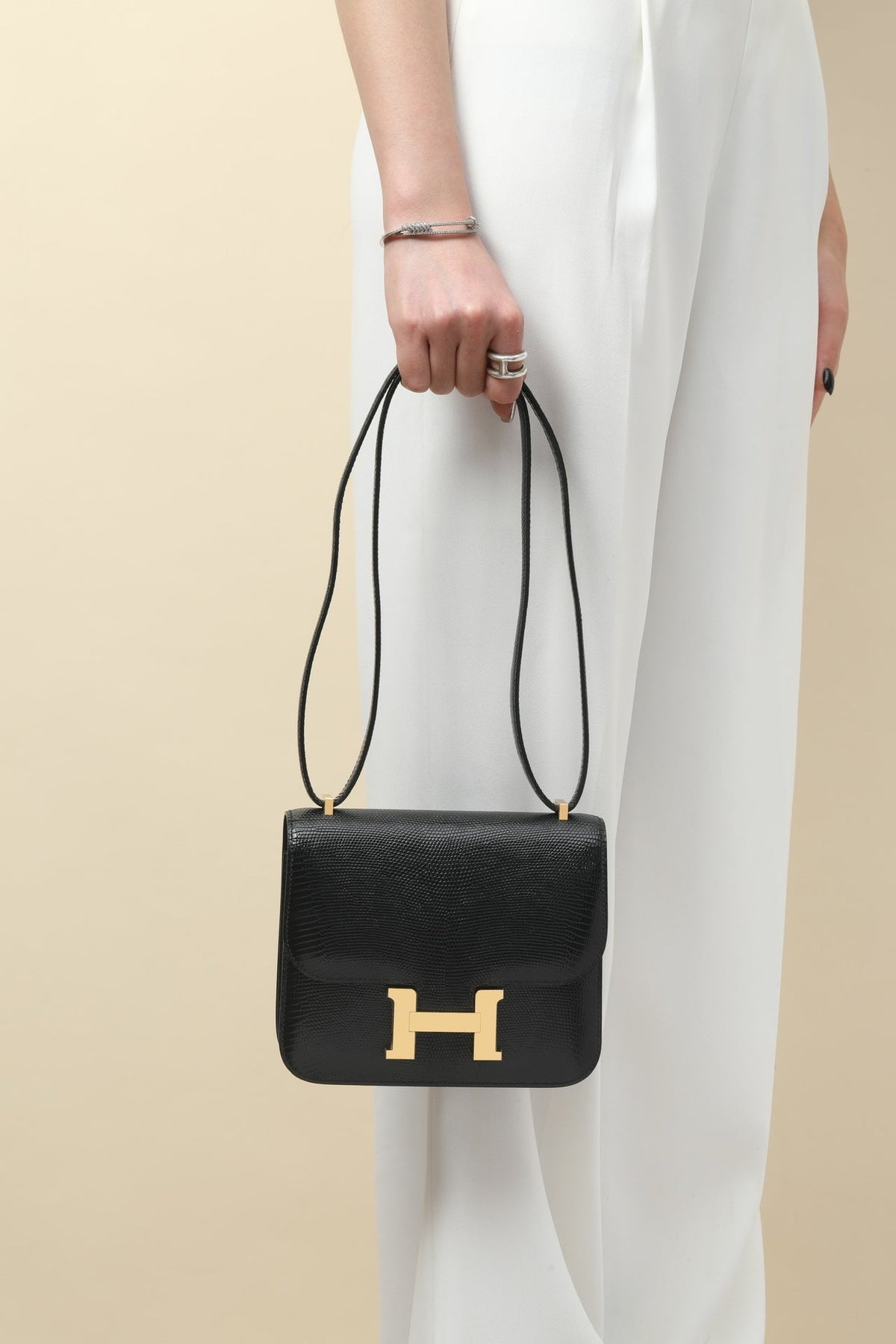 High-end Hermes 2026 Constance Bag 18cm Black Lizard Skin