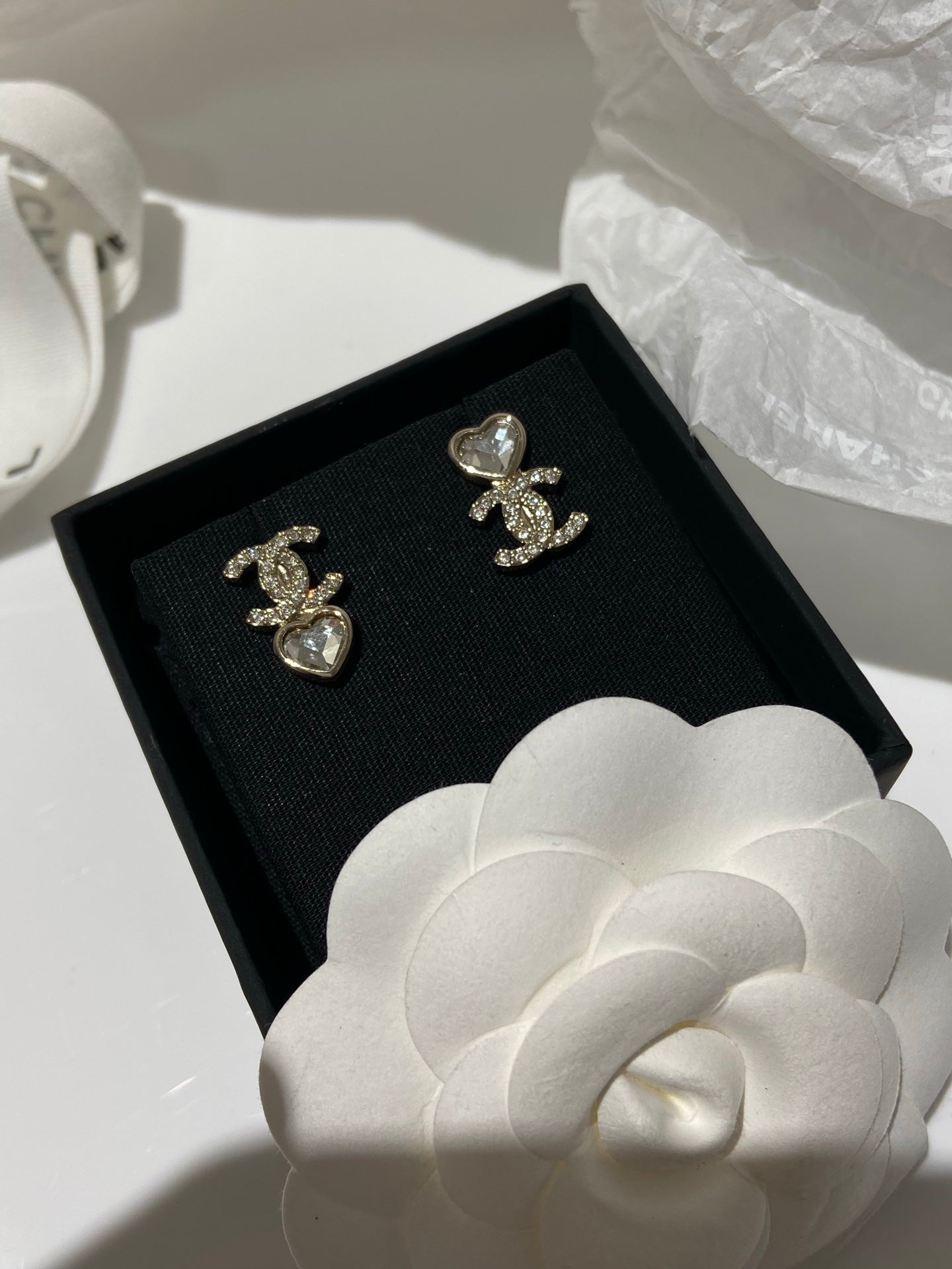 CC Asymmetrical Heart Gold Diamond Earrings