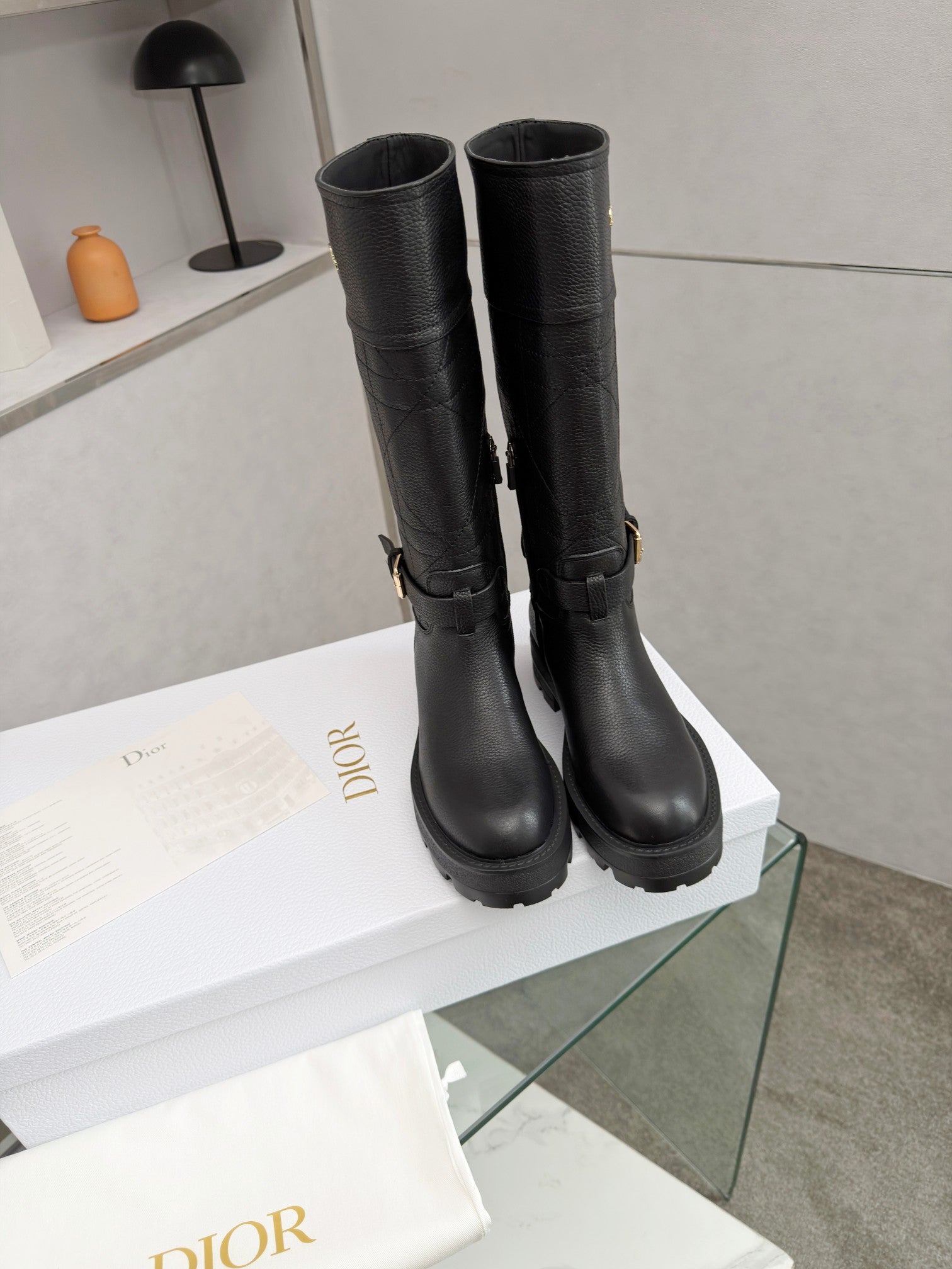 Dior 2026 D-Town Boots Black Lychee Leather 966781