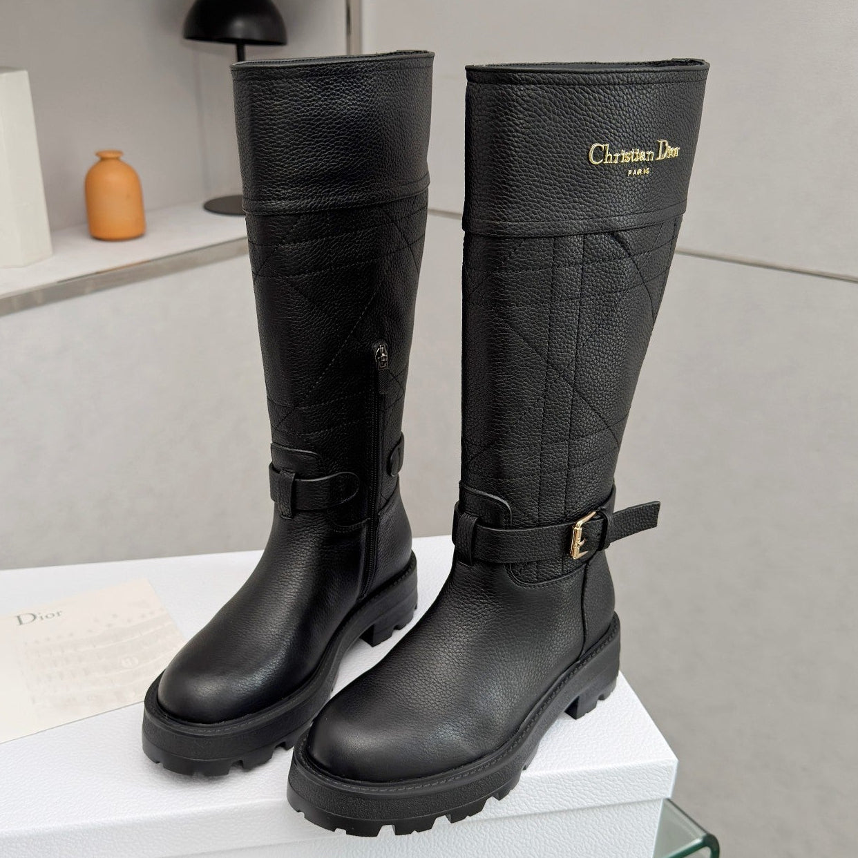 Dior 2026 D-Town Boots Black Lychee Leather 966781