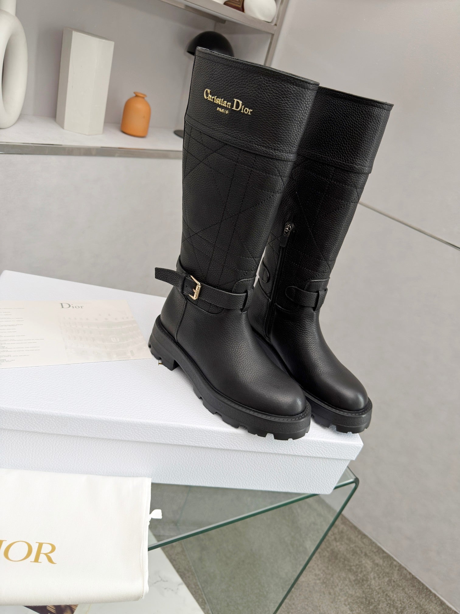 Dior 2026 D-Town Boots Black Lychee Leather 966781
