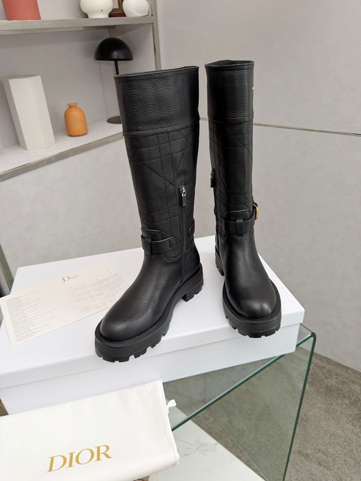 Dior 2026 D-Town Boots Black Lychee Leather 966781