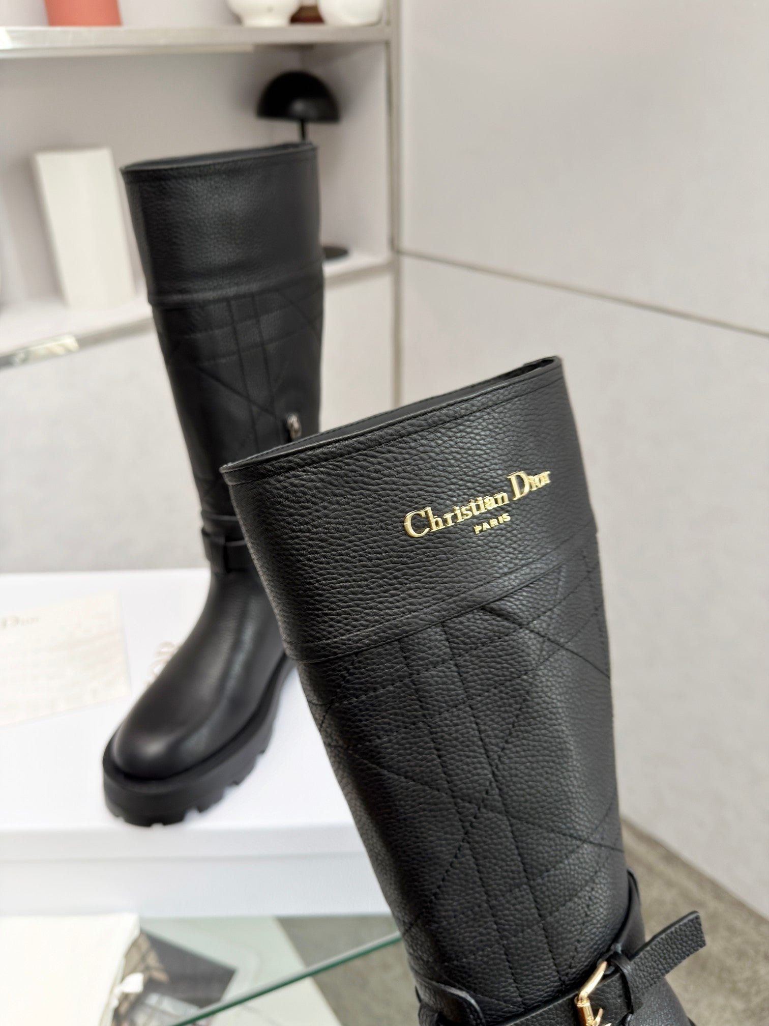 Dior 2026 D-Town Boots Black Lychee Leather 966781