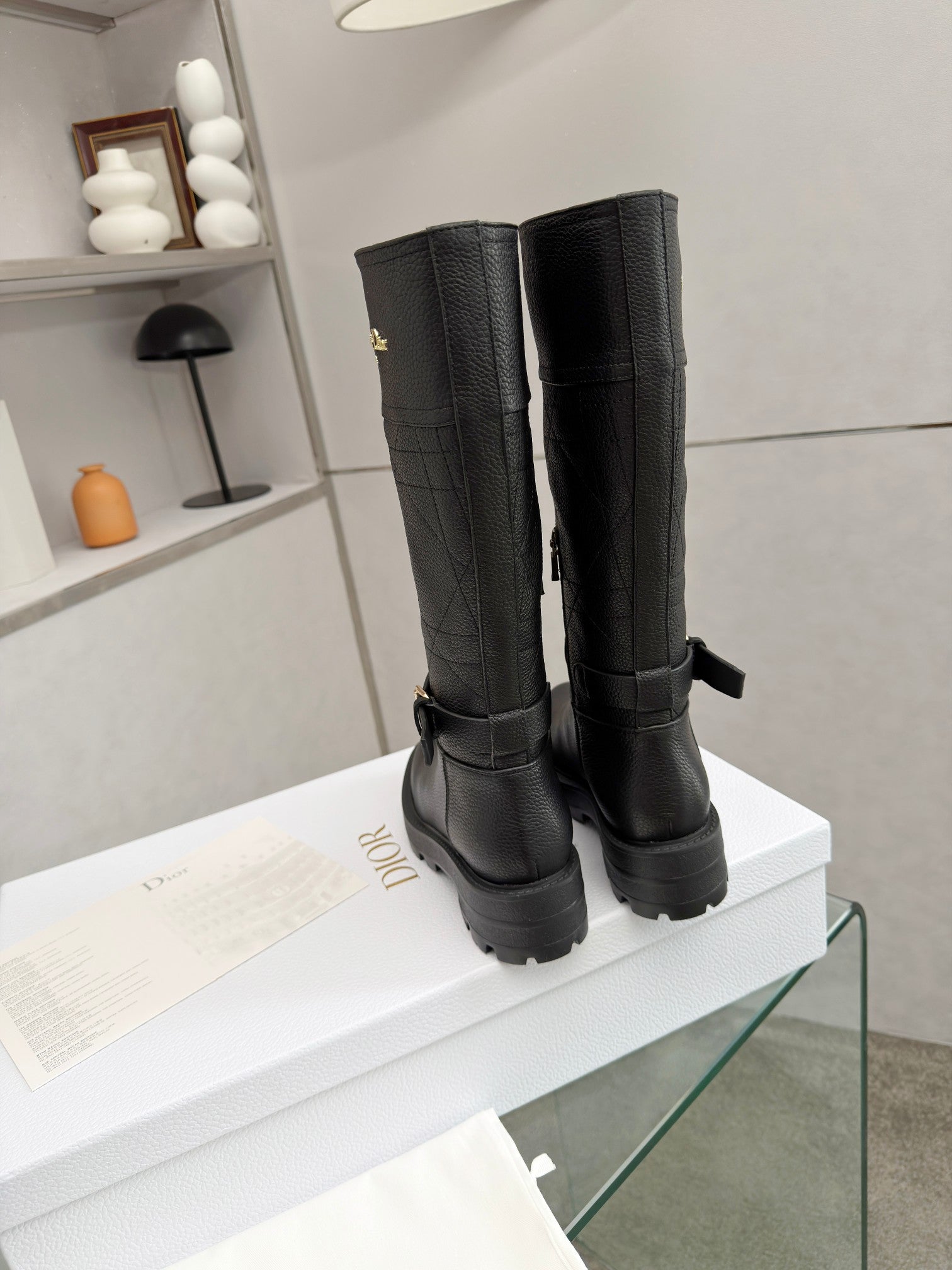 Dior 2026 D-Town Boots Black Lychee Leather 966781