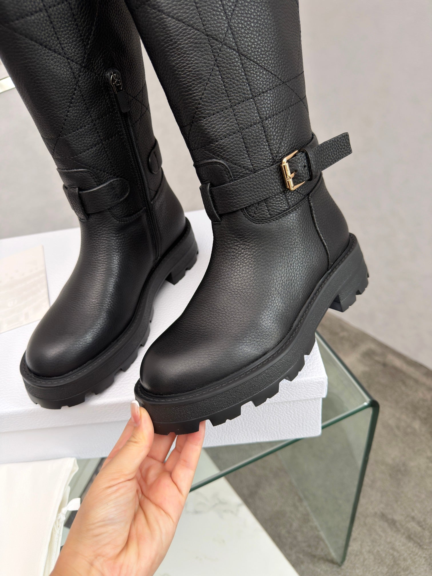 Dior 2026 D-Town Boots Black Lychee Leather 966781