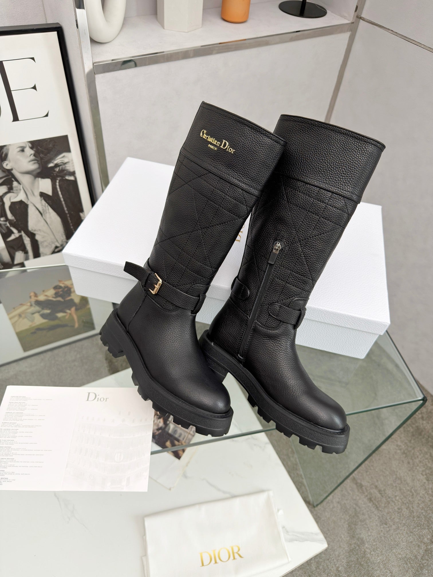 Dior 2026 D-Town Boots Black Lychee Leather 966781