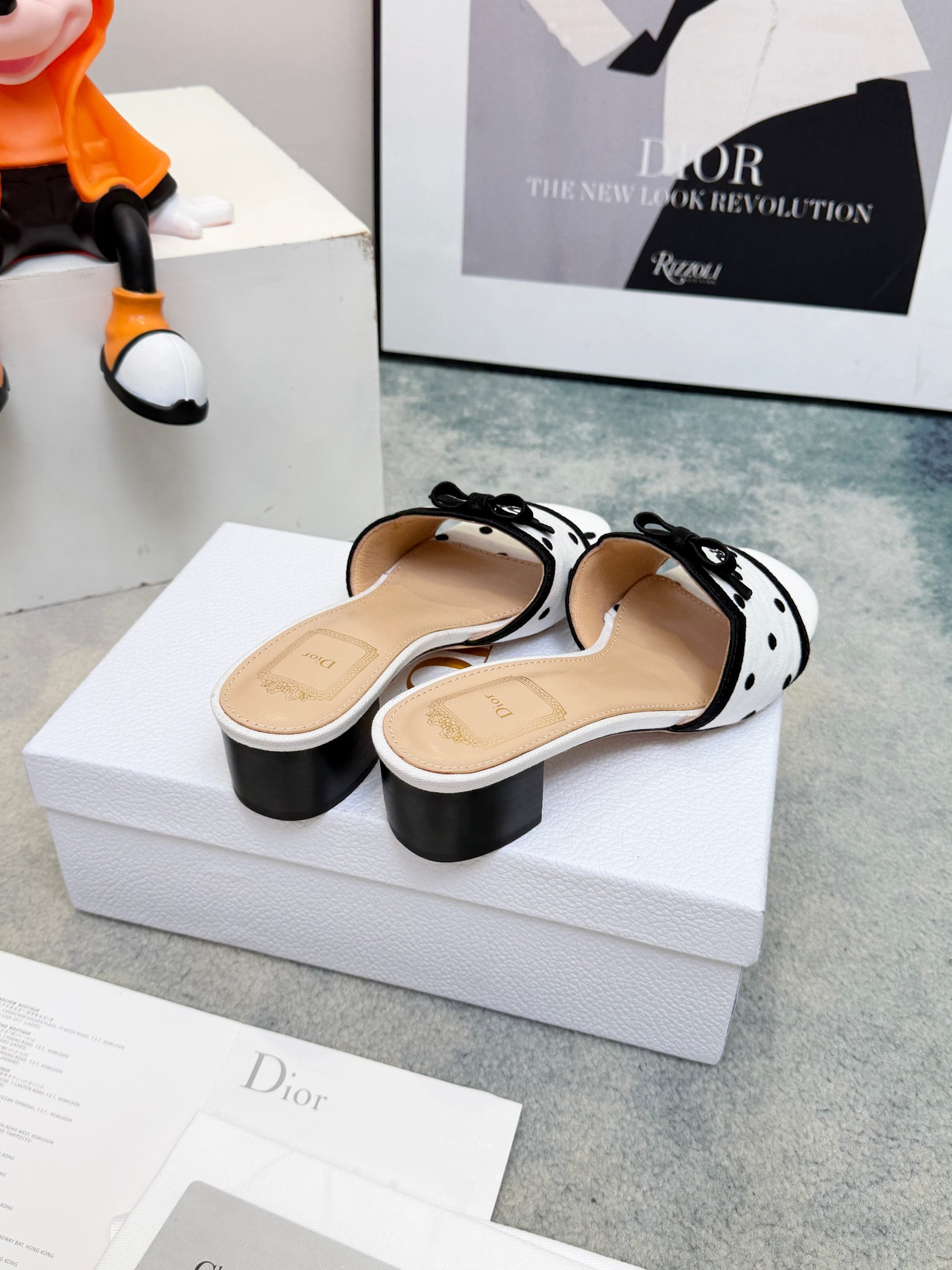 Dior 2026 Polka Dot Bow Chunky Heel Sandals Canvas 947860